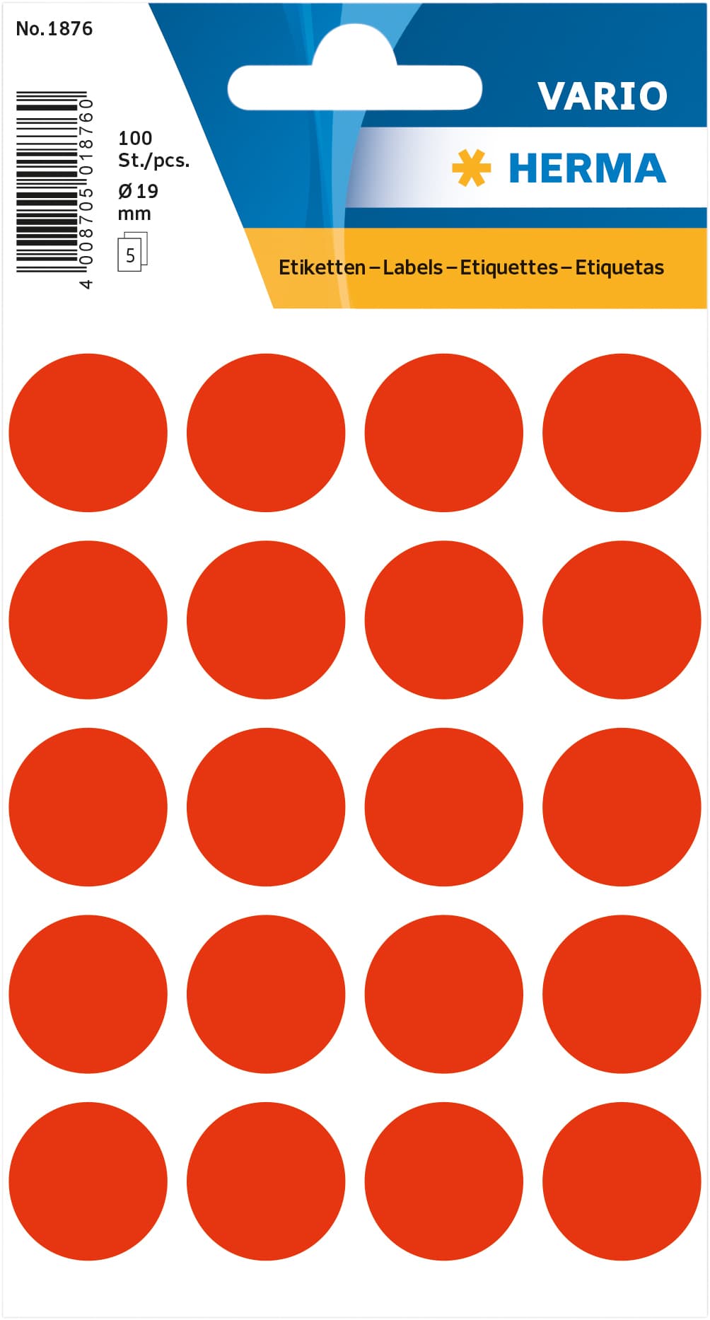 Etiket HERMA 1876 rond 19mm fluor rood 100 stuks
