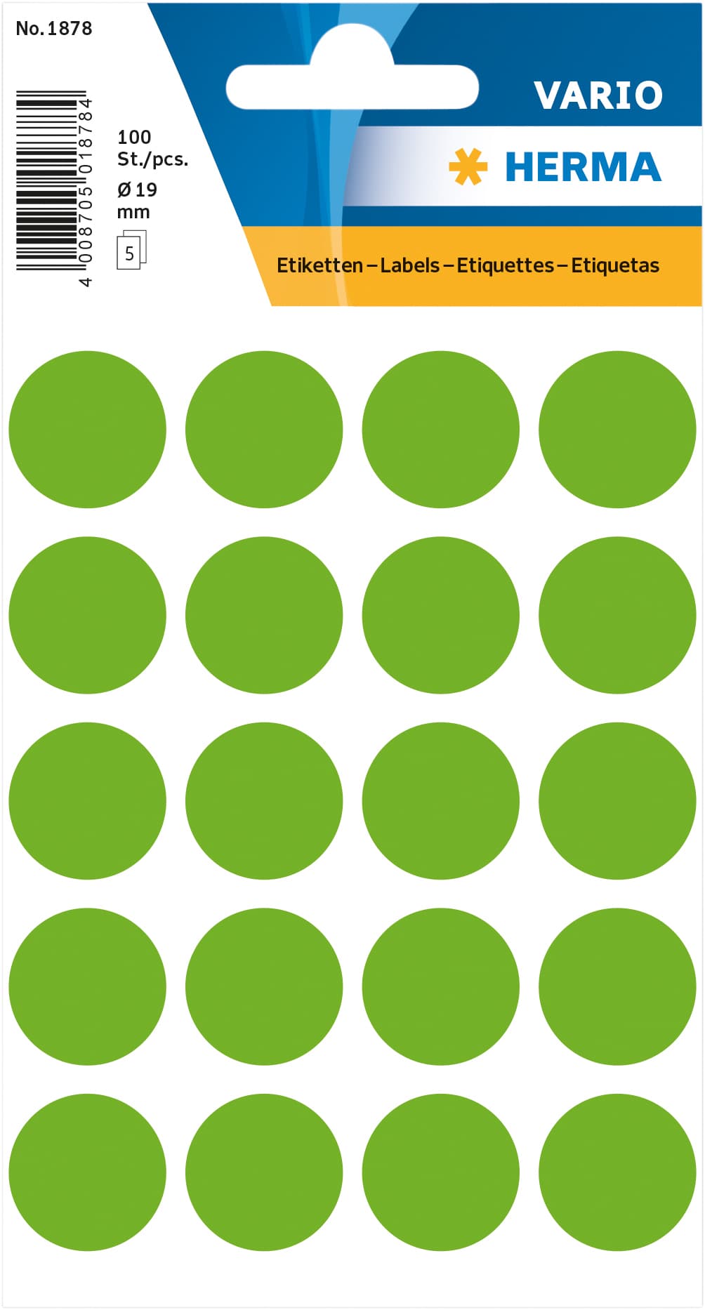 Etiket HERMA 1878 rond 19mm fluor groen 100 stuks
