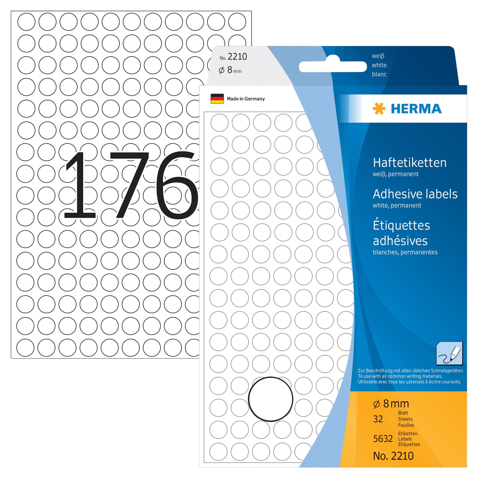 Etiket HERMA 2210 rond 8mm wit 5632 stuks 2