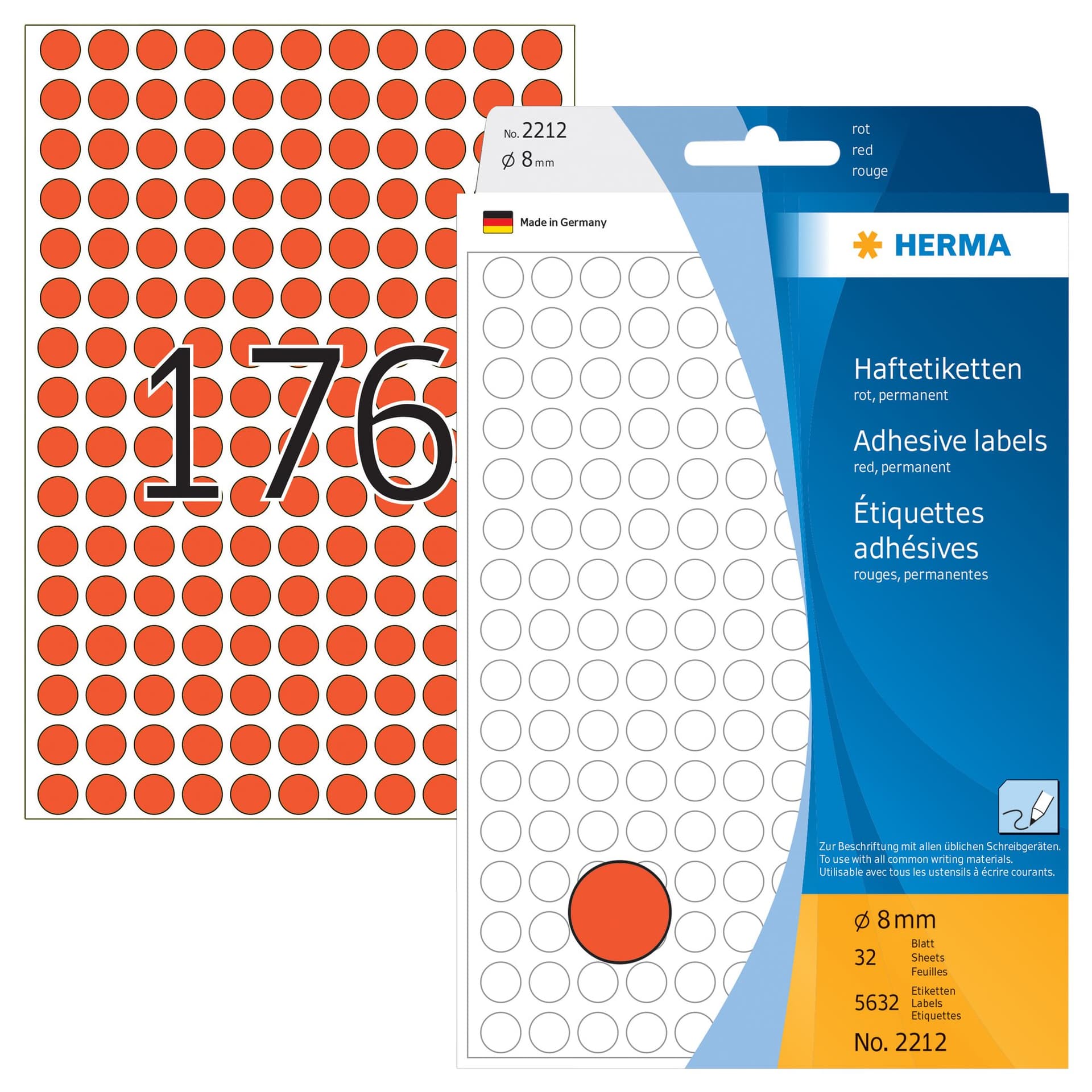 Etiket HERMA 2212 rond 8mm rood 5632 stuks 2