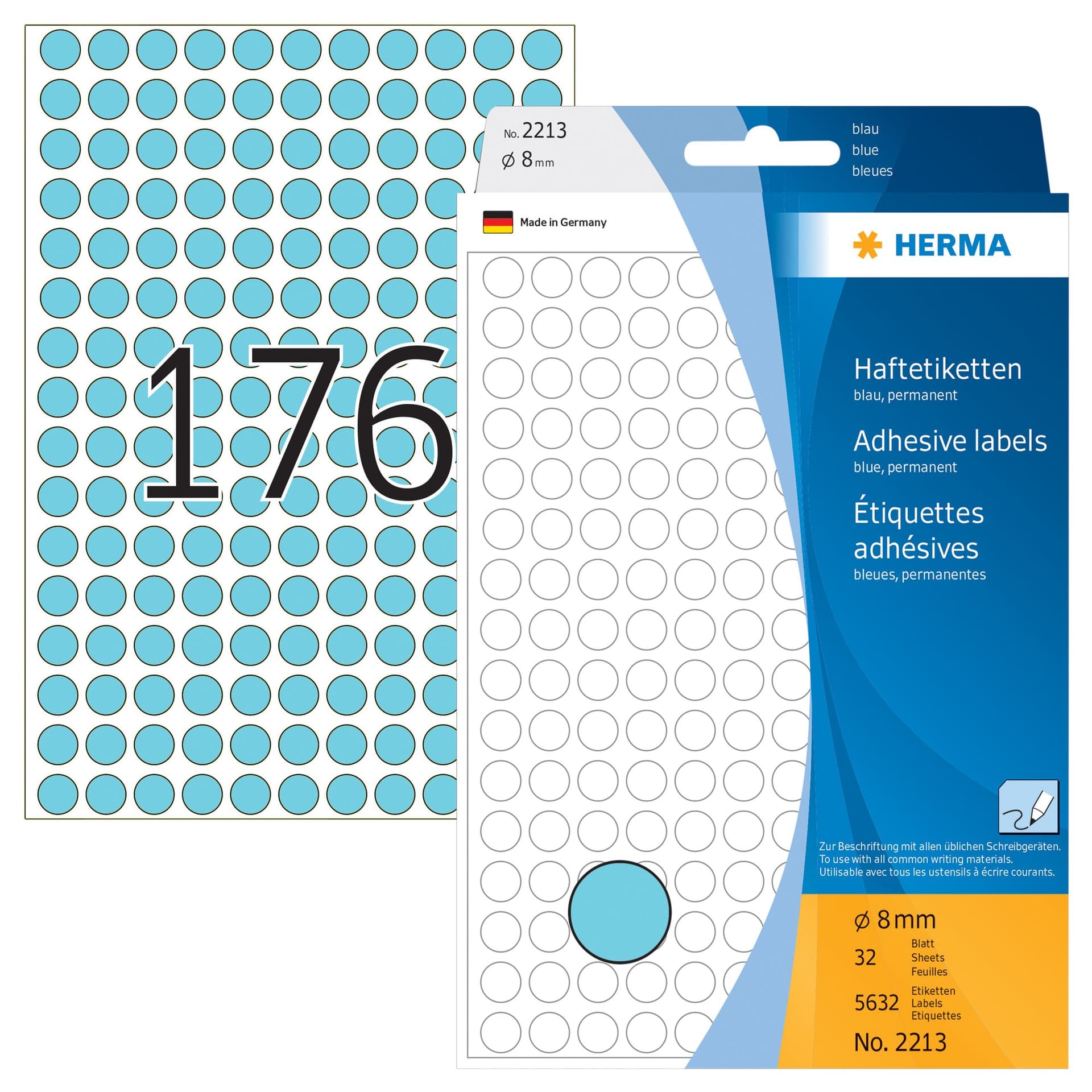 Etiket HERMA 2213 rond 8mm blauw 5632 stuks 2
