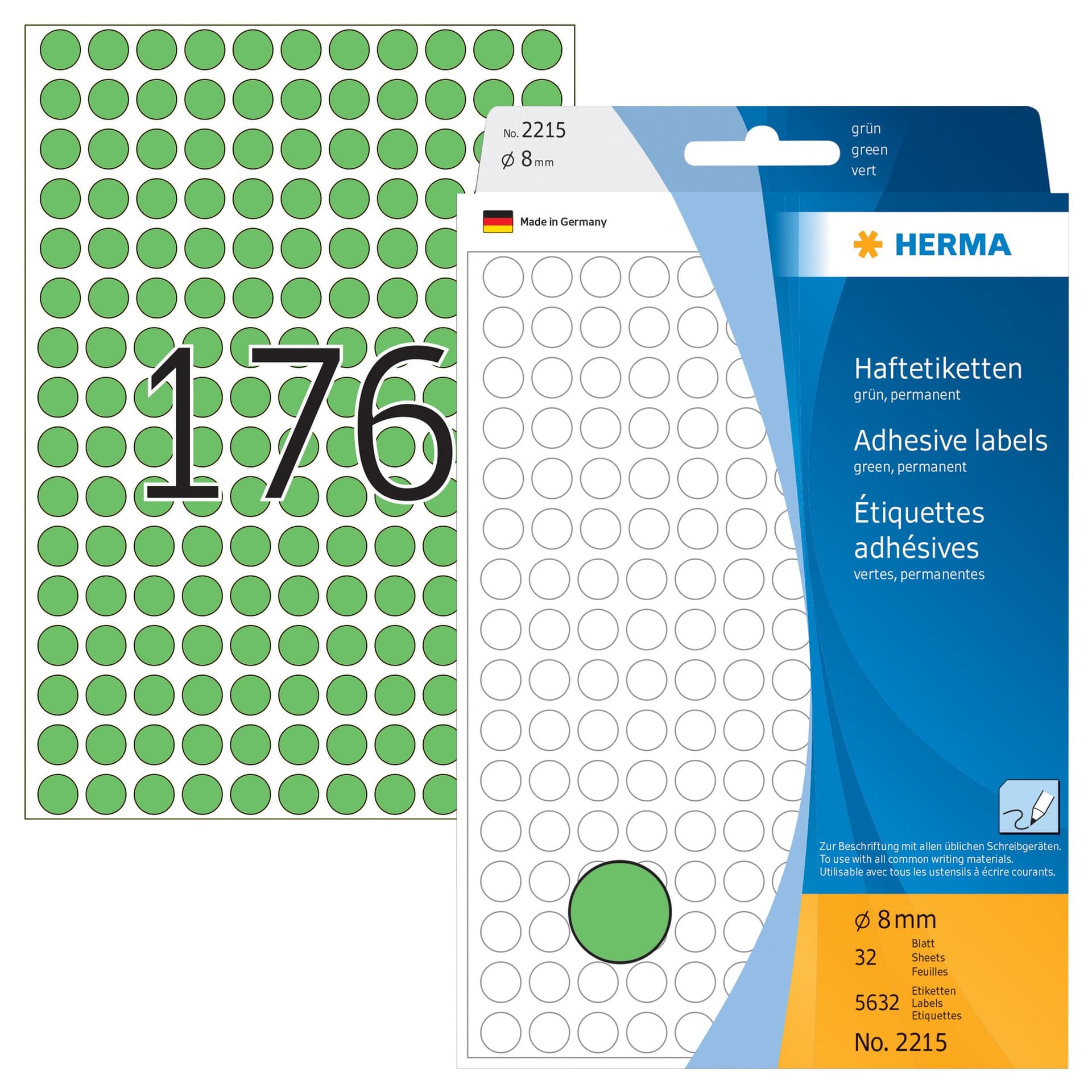 Etiket HERMA 2215 rond 8mm groen 5632 stuks 2