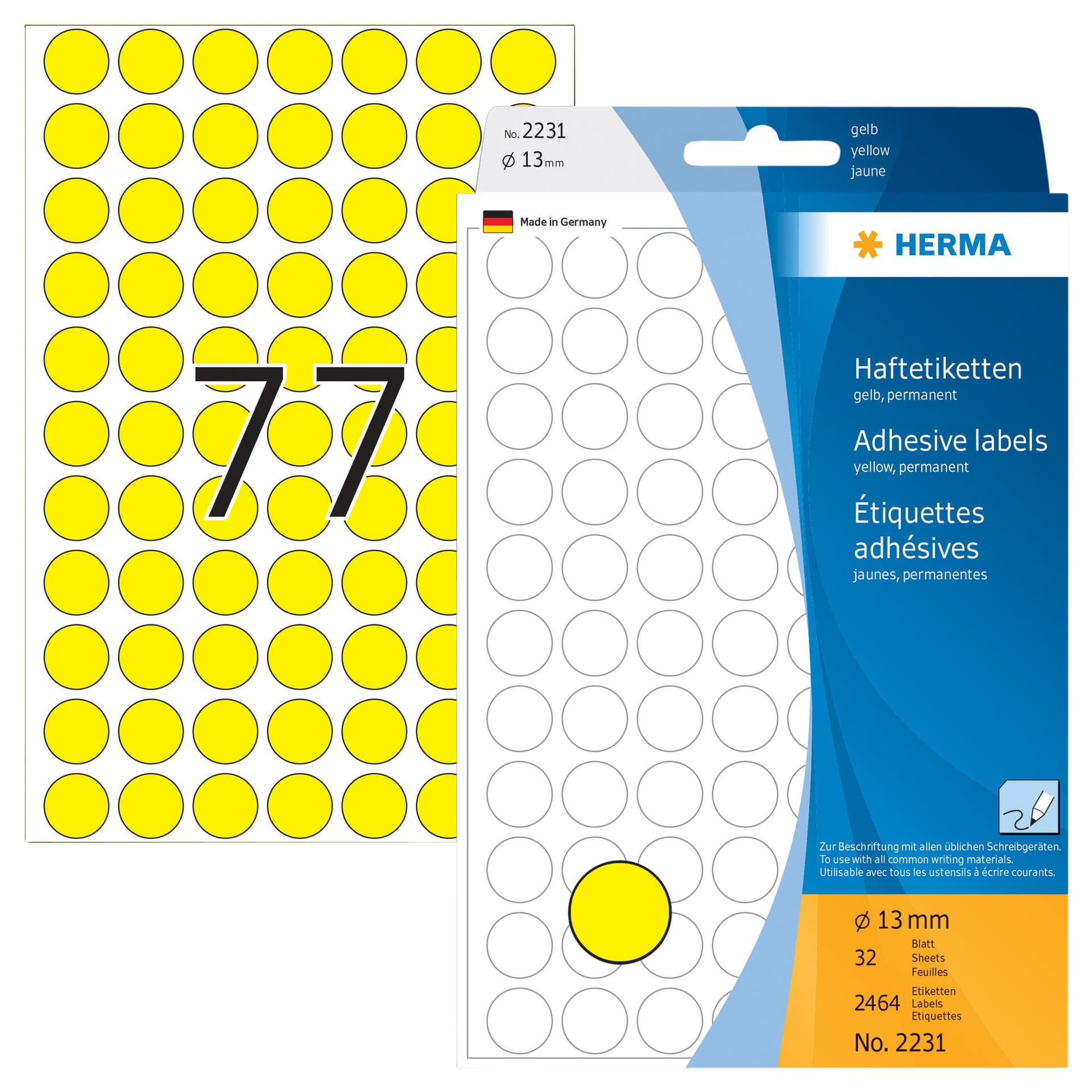 Etiket HERMA 2231 rond 13mm geel 2464 stuks 2
