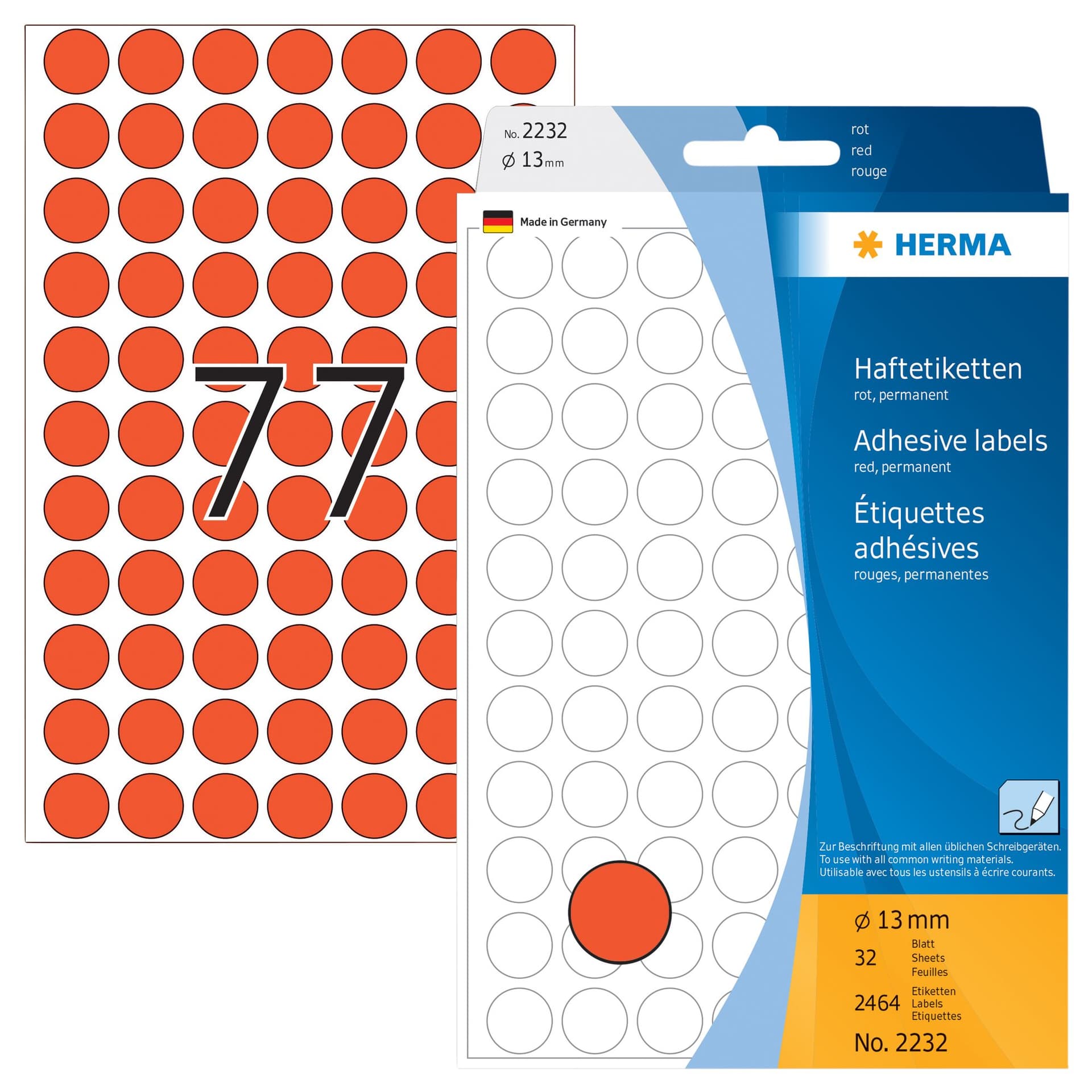 Etiket HERMA 2232 rond 13mm rood 2464 stuks 2
