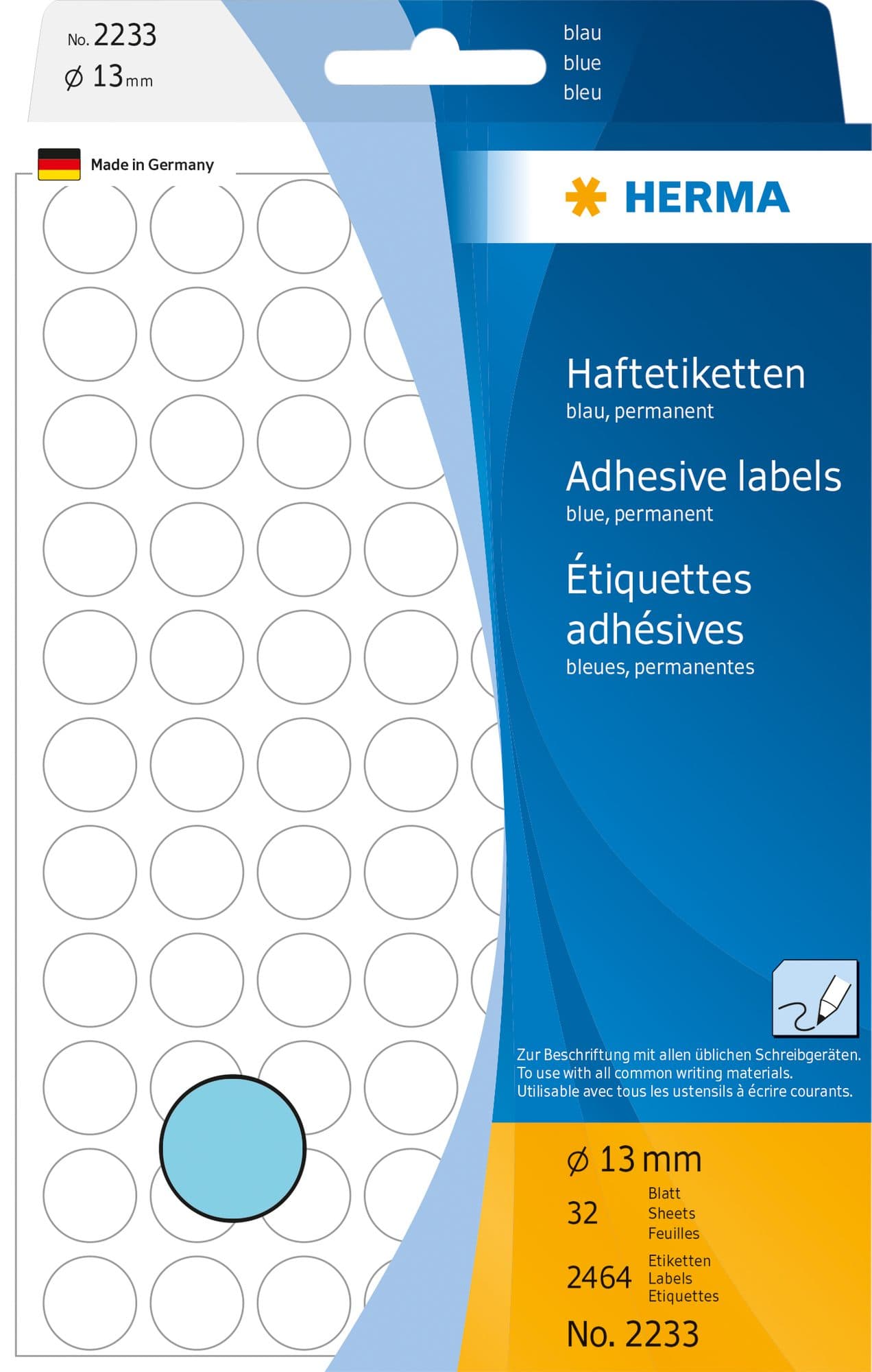 Etiket HERMA 2233 rond 13mm blauw 2464 stuks