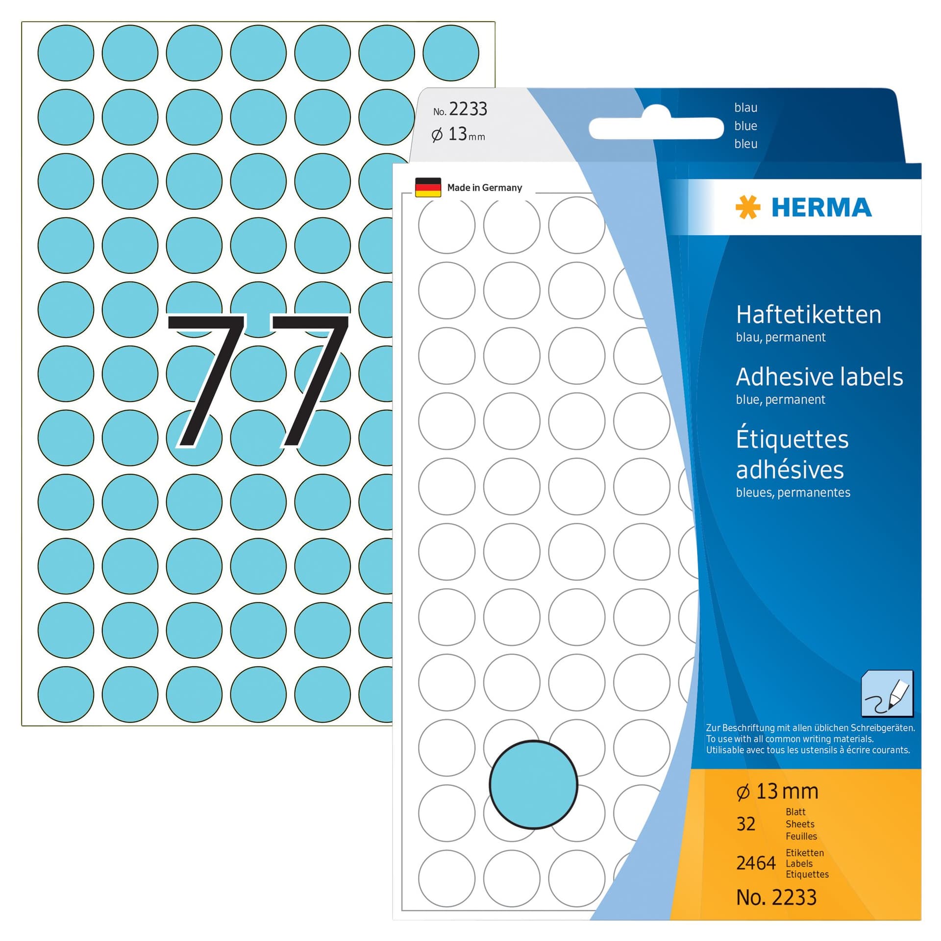 Etiket HERMA 2233 rond 13mm blauw 2464 stuks 2