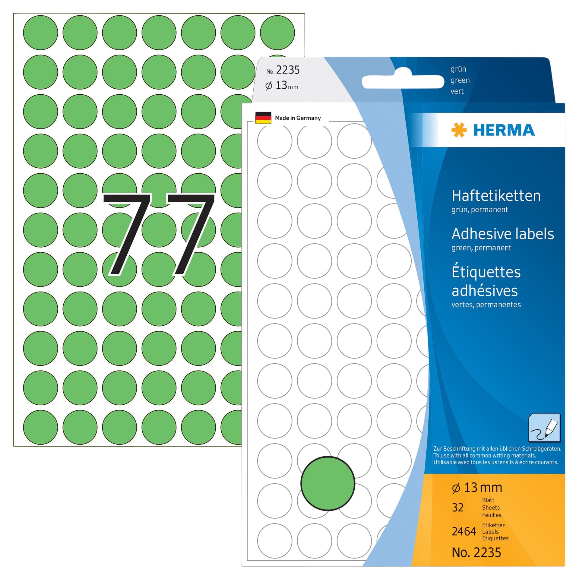 Etiket HERMA 2235 rond 13mm groen 2464 stuks 2