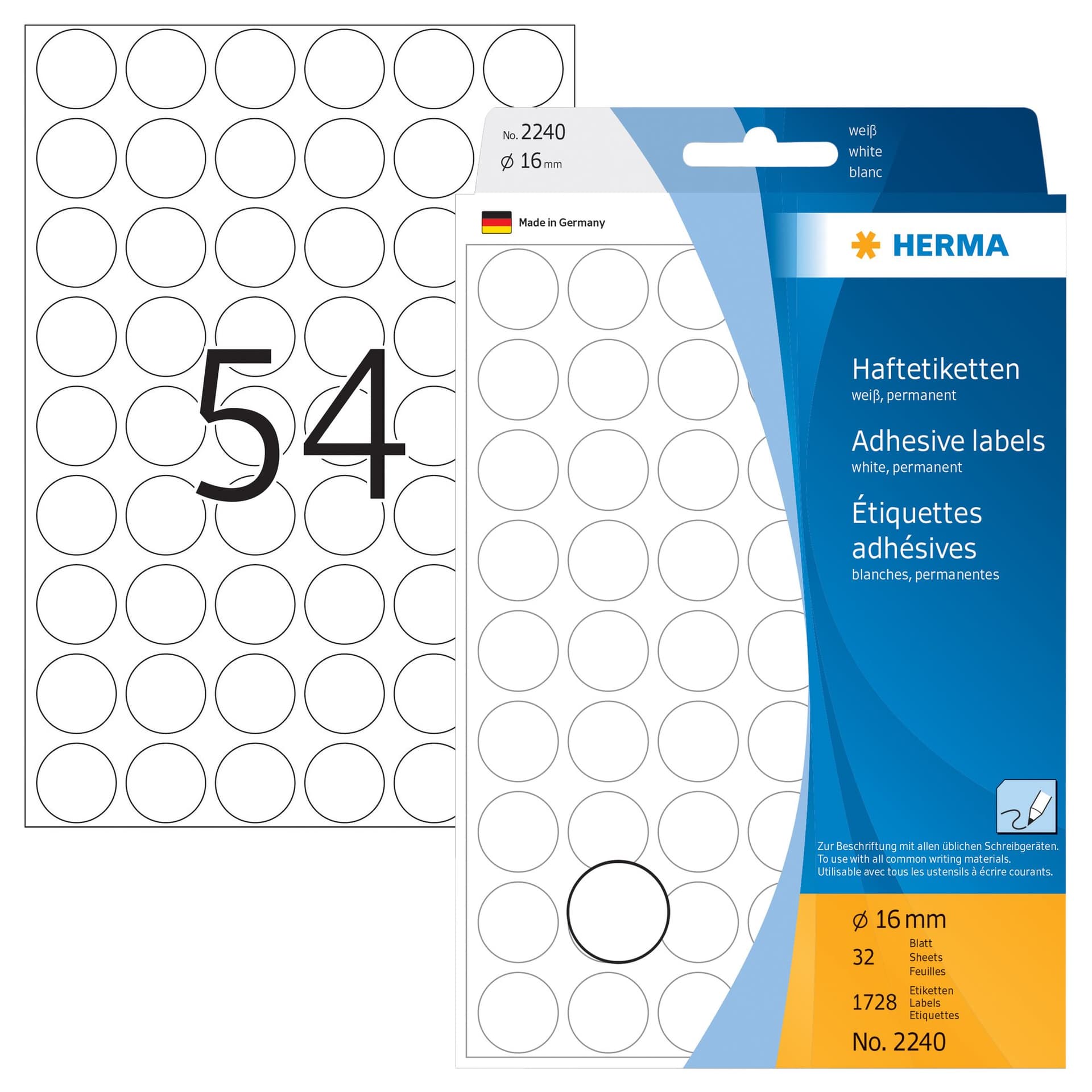 Etiket HERMA 2240 rond 16mm wit 1728 stuks 2