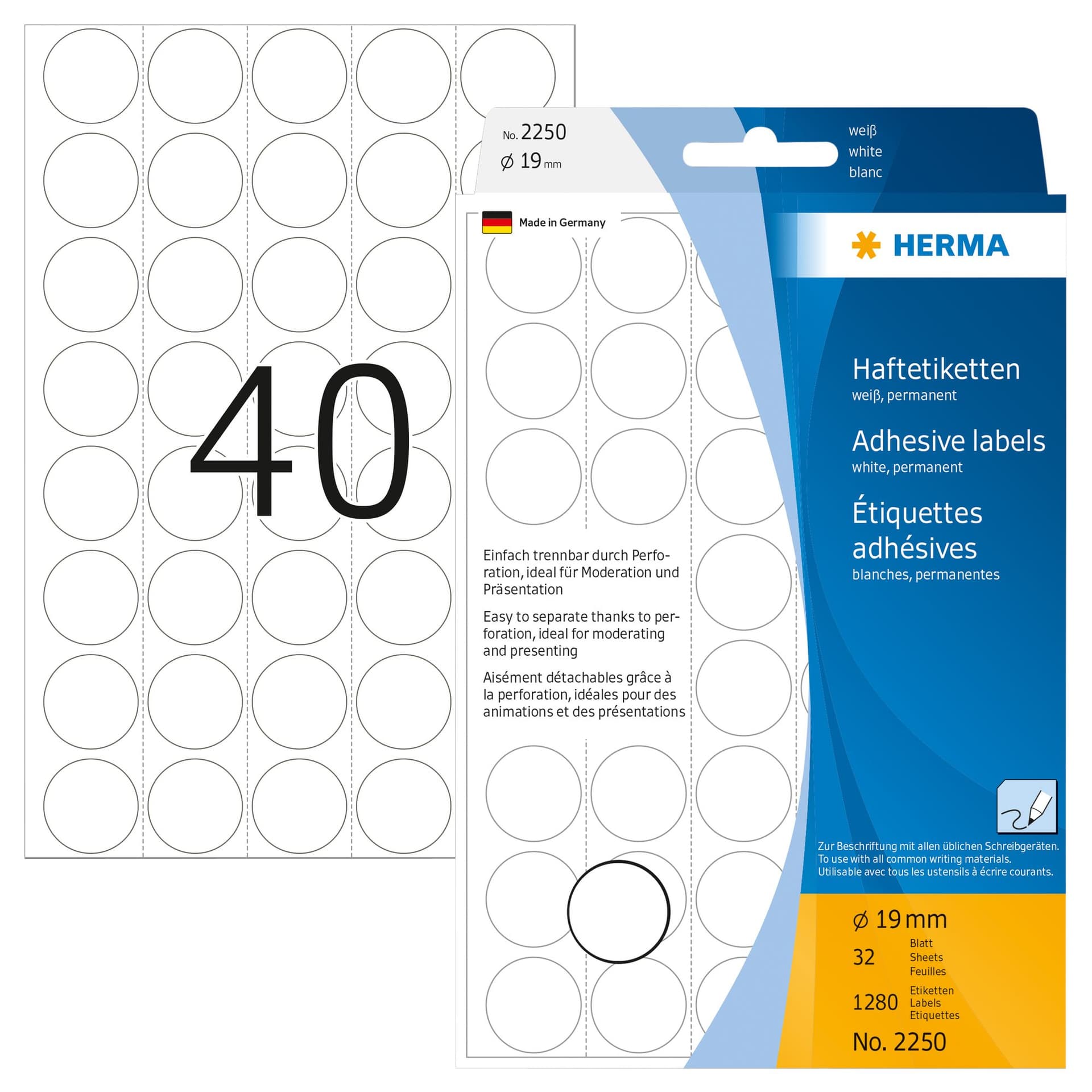Etiket HERMA 2250 rond 19mm wit 1280 stuks 2