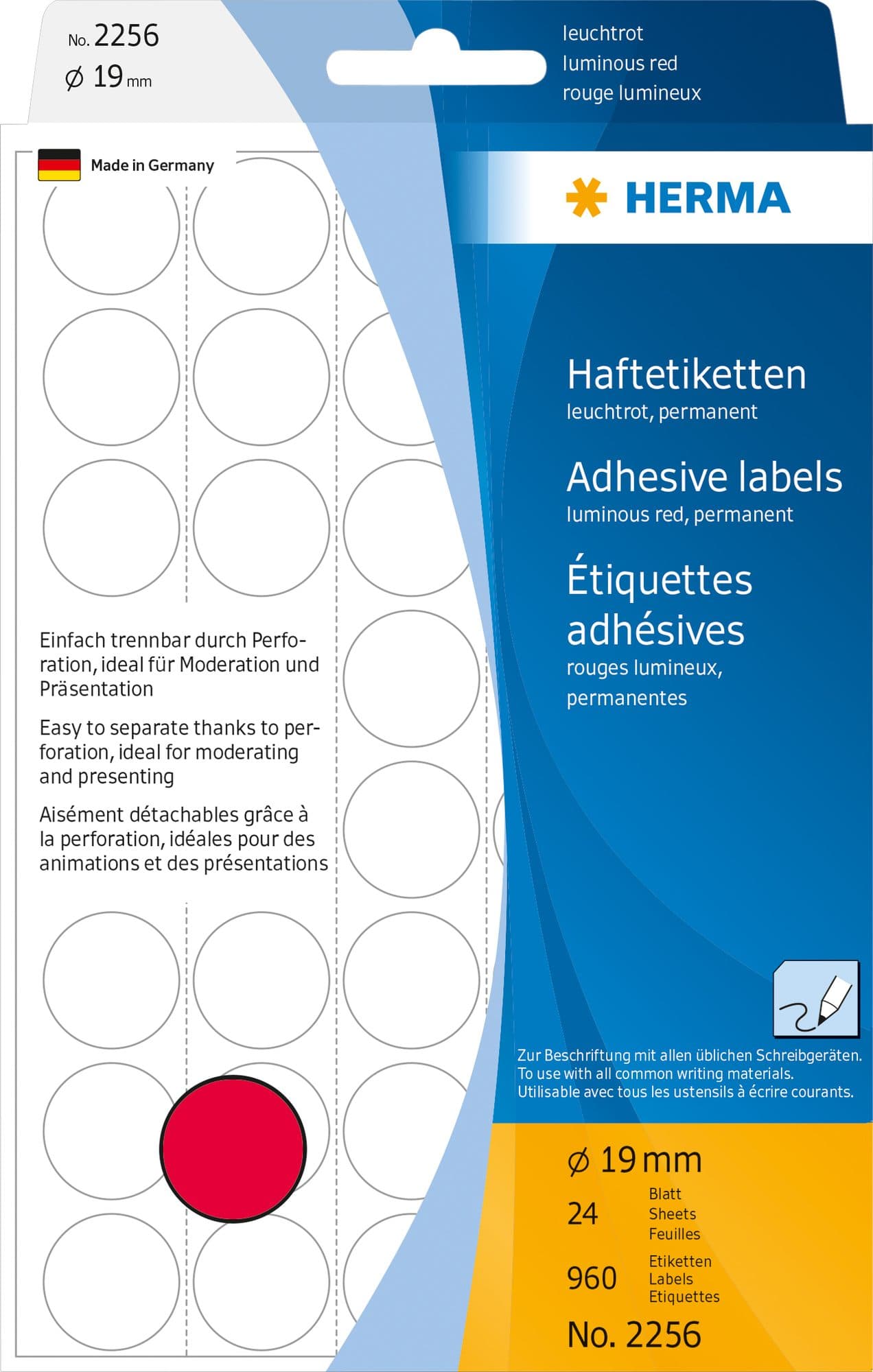 Etiket HERMA 2256 rond 19mm fluor rood 960 stuks