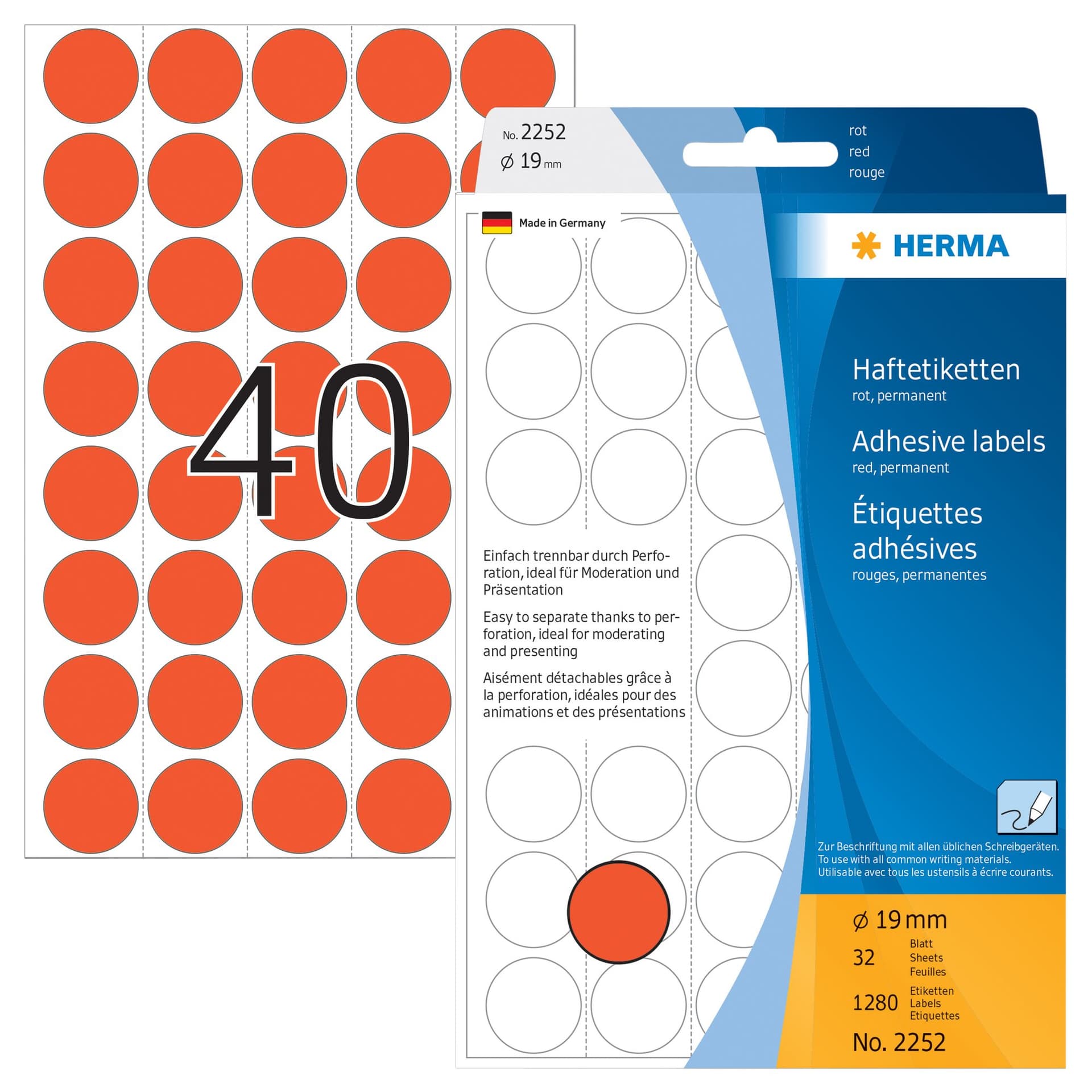 Etiket HERMA 2252 rond 19mm rood 1280 stuks 2