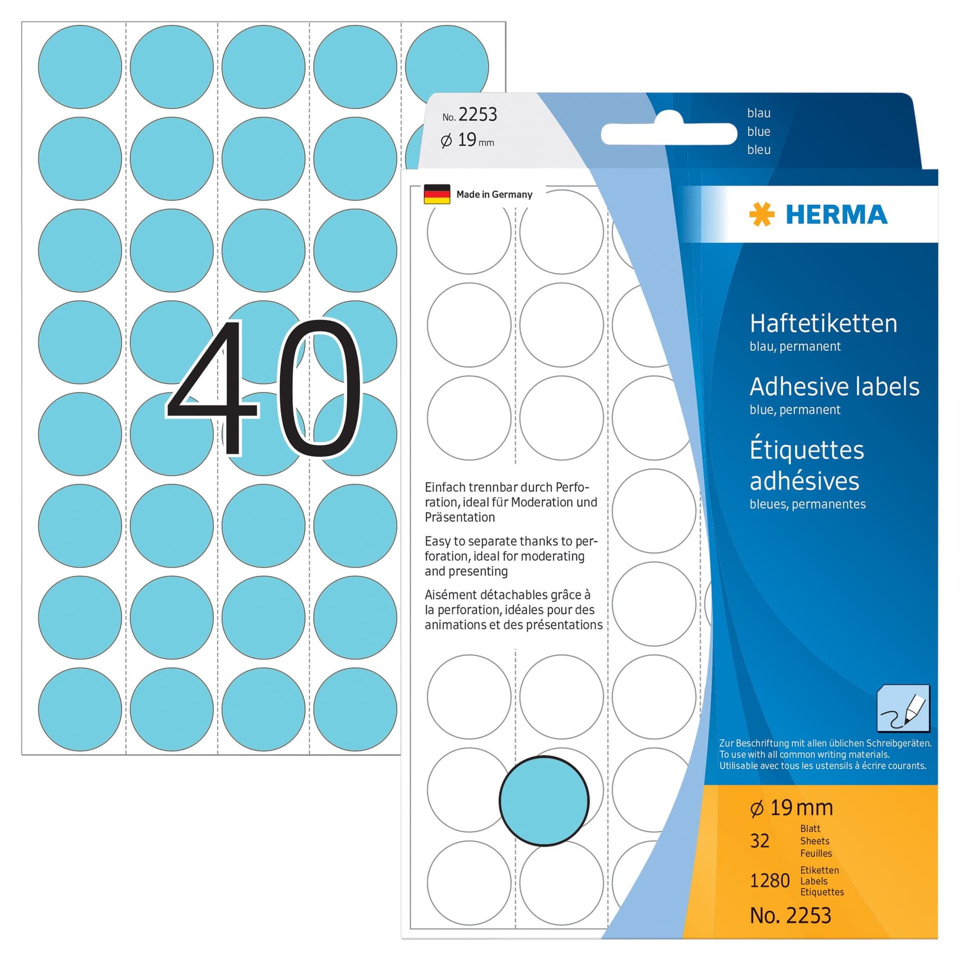 Etiket HERMA 2253 rond 19mm blauw 1280 stuks 2