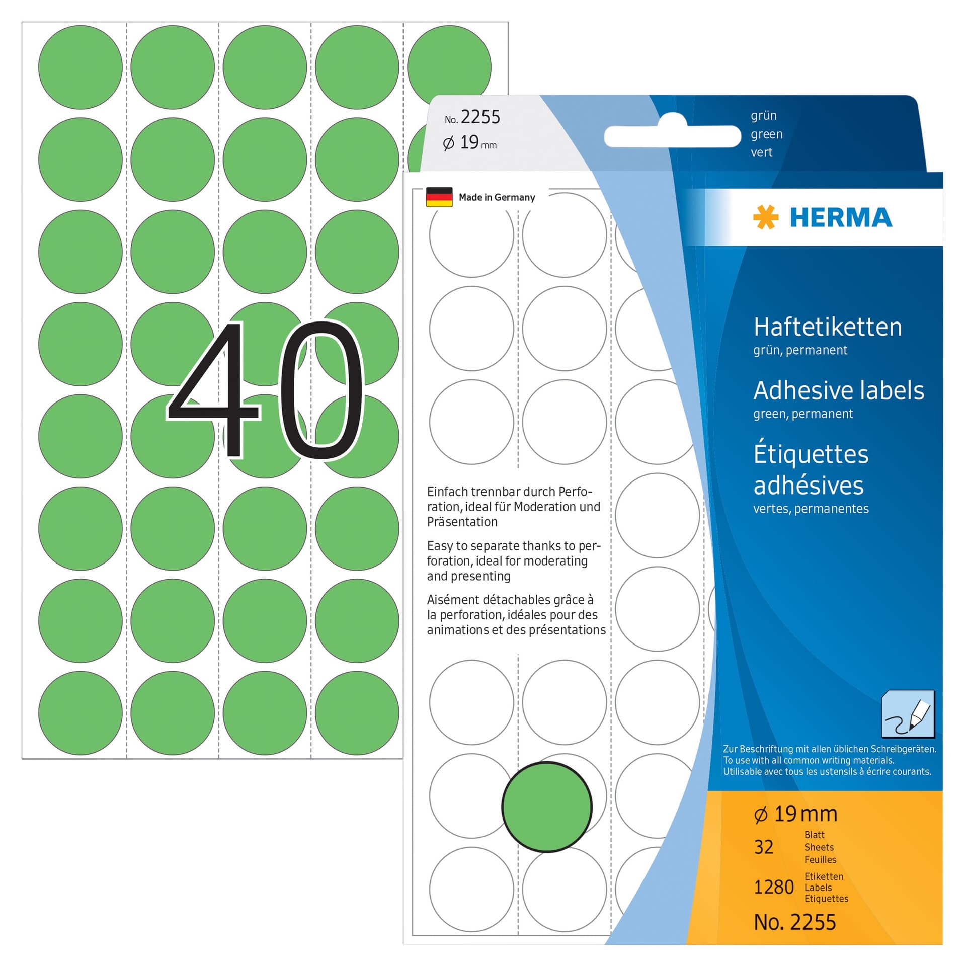 Etiket HERMA 2255 rond 19mm groen 1280 stuks 2