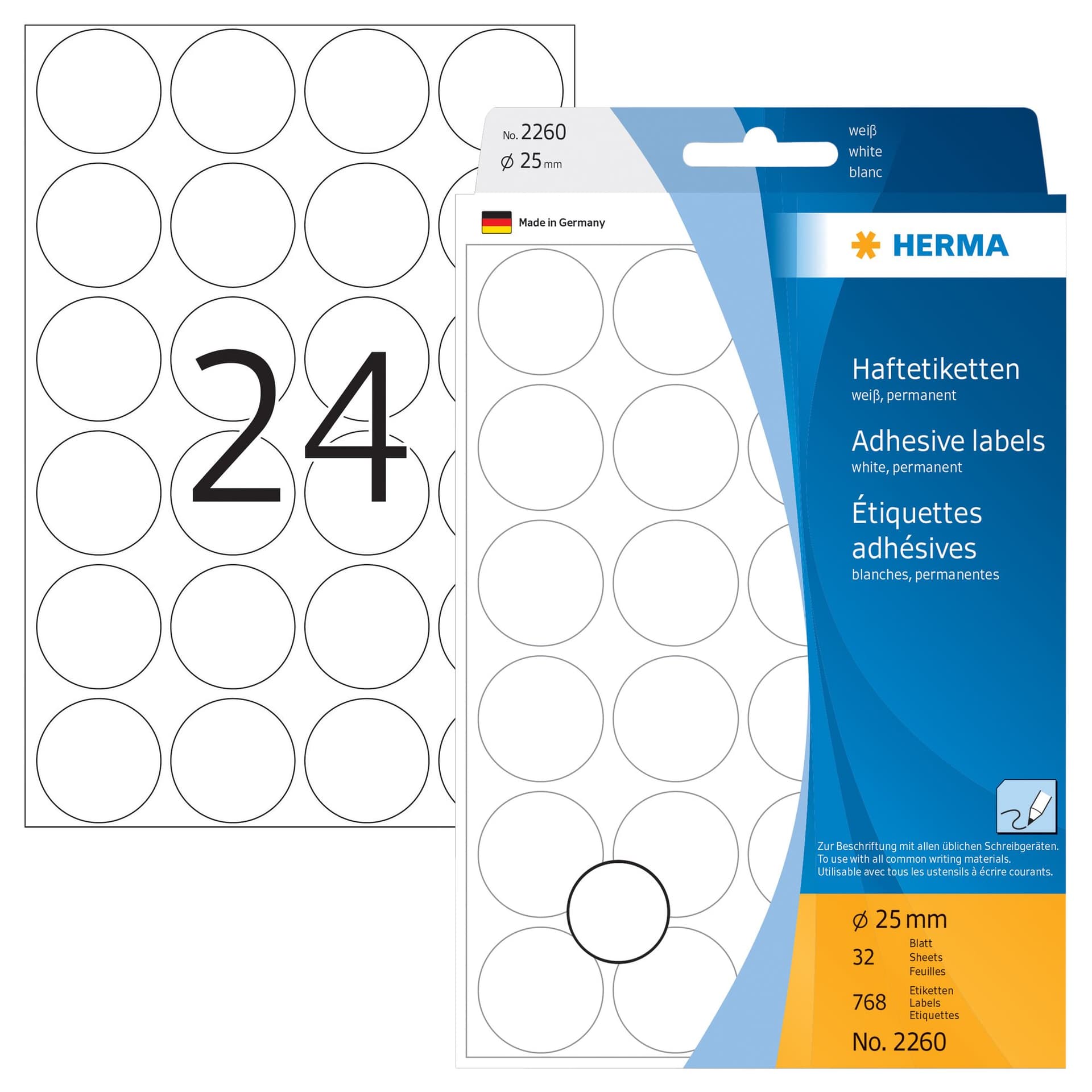 Etiket HERMA 2260 rond 25mm wit 768 stuks 2
