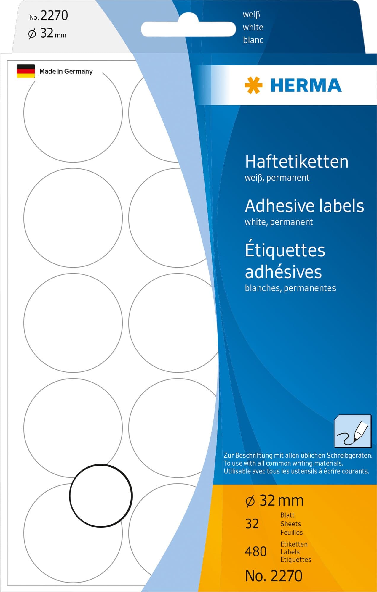 Etiket HERMA 2270 rond 32mm wit 480 stuks
