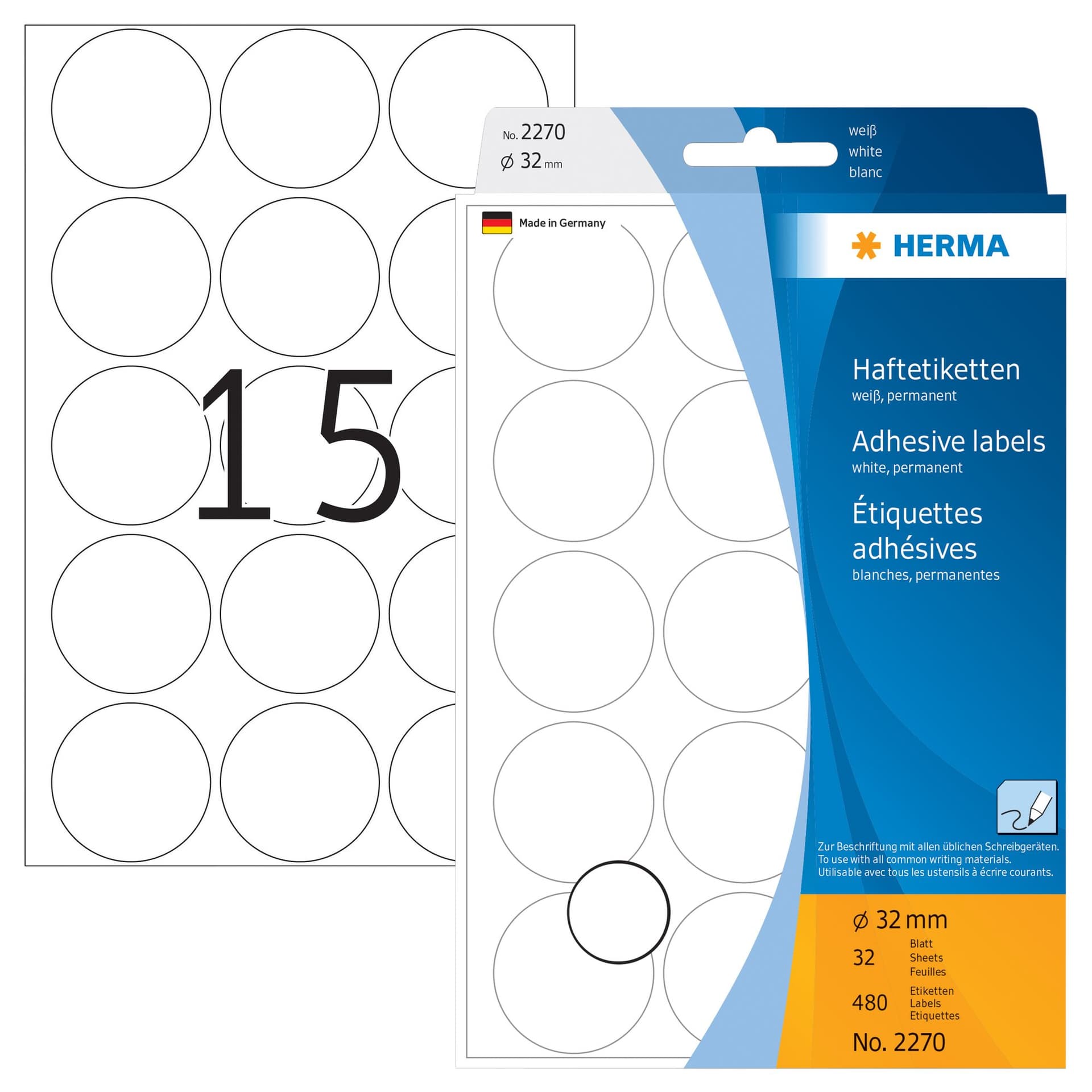 Etiket HERMA 2270 rond 32mm wit 480 stuks 2