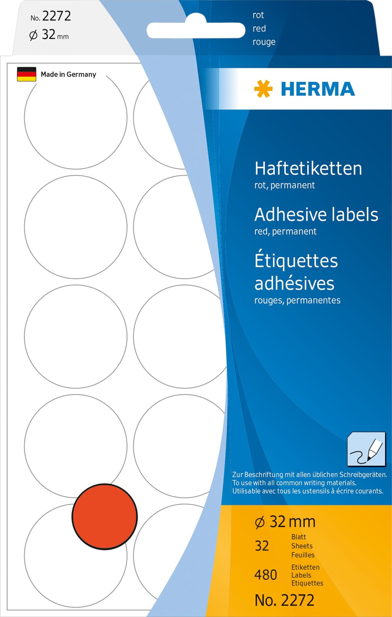 Etiket HERMA 2272 rond 32mm rood 480 stuks