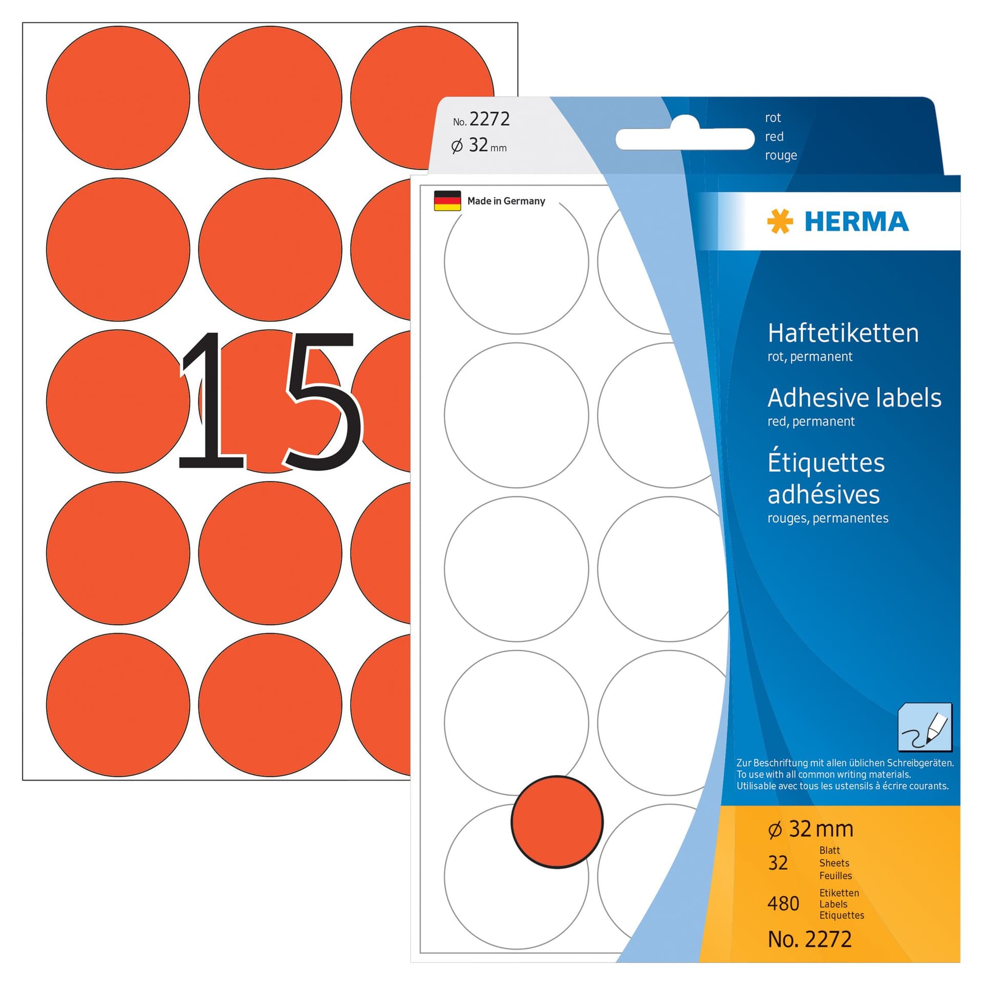 Etiket HERMA 2272 rond 32mm rood 480 stuks 2