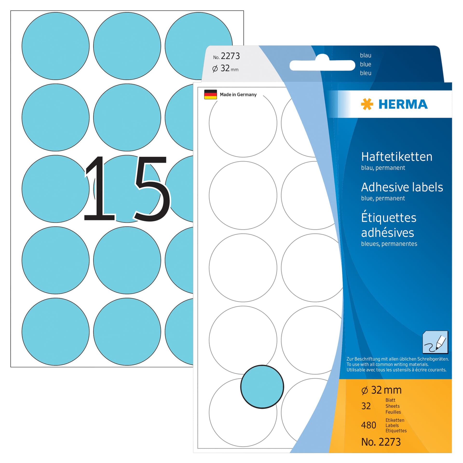 Etiket HERMA 2273 rond 32mm blauw 480 stuks 2