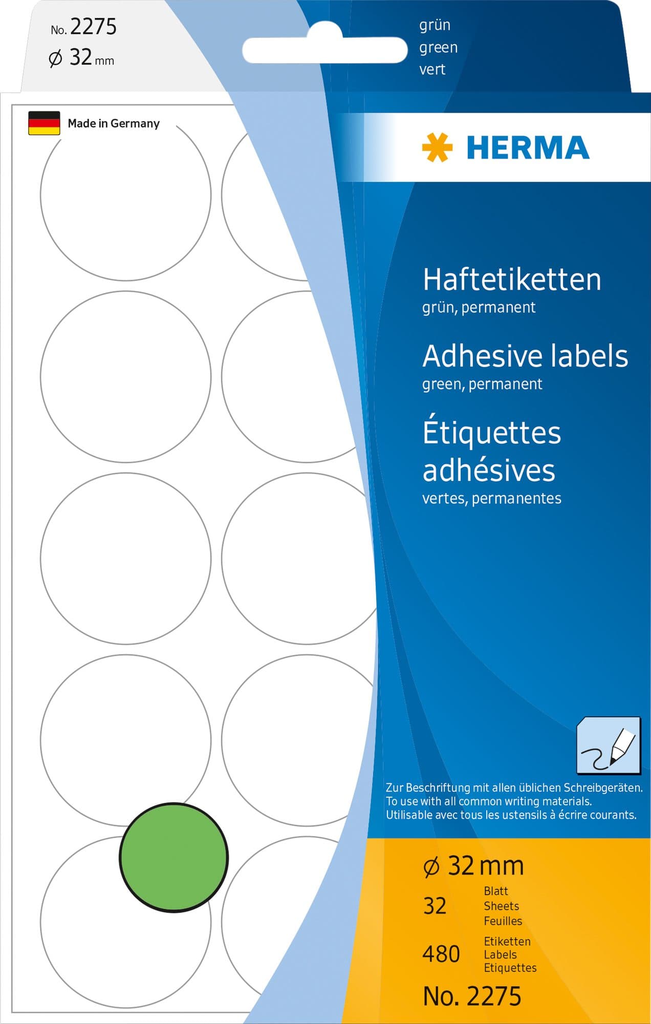 Etiket HERMA 2275 rond 32mm groen 480 stuks