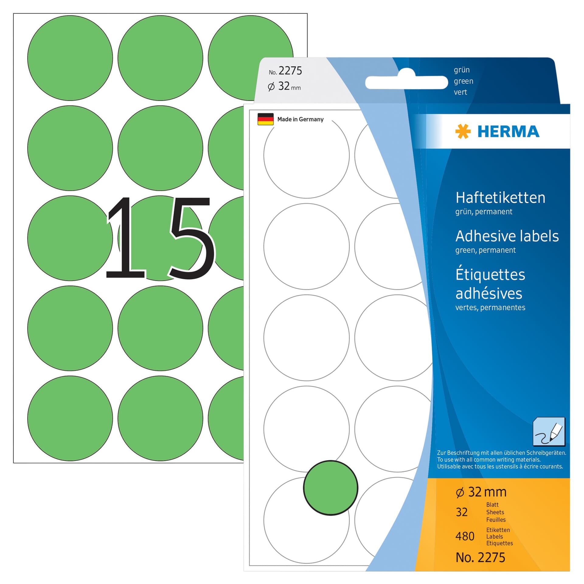 Etiket HERMA 2275 rond 32mm groen 480 stuks 2