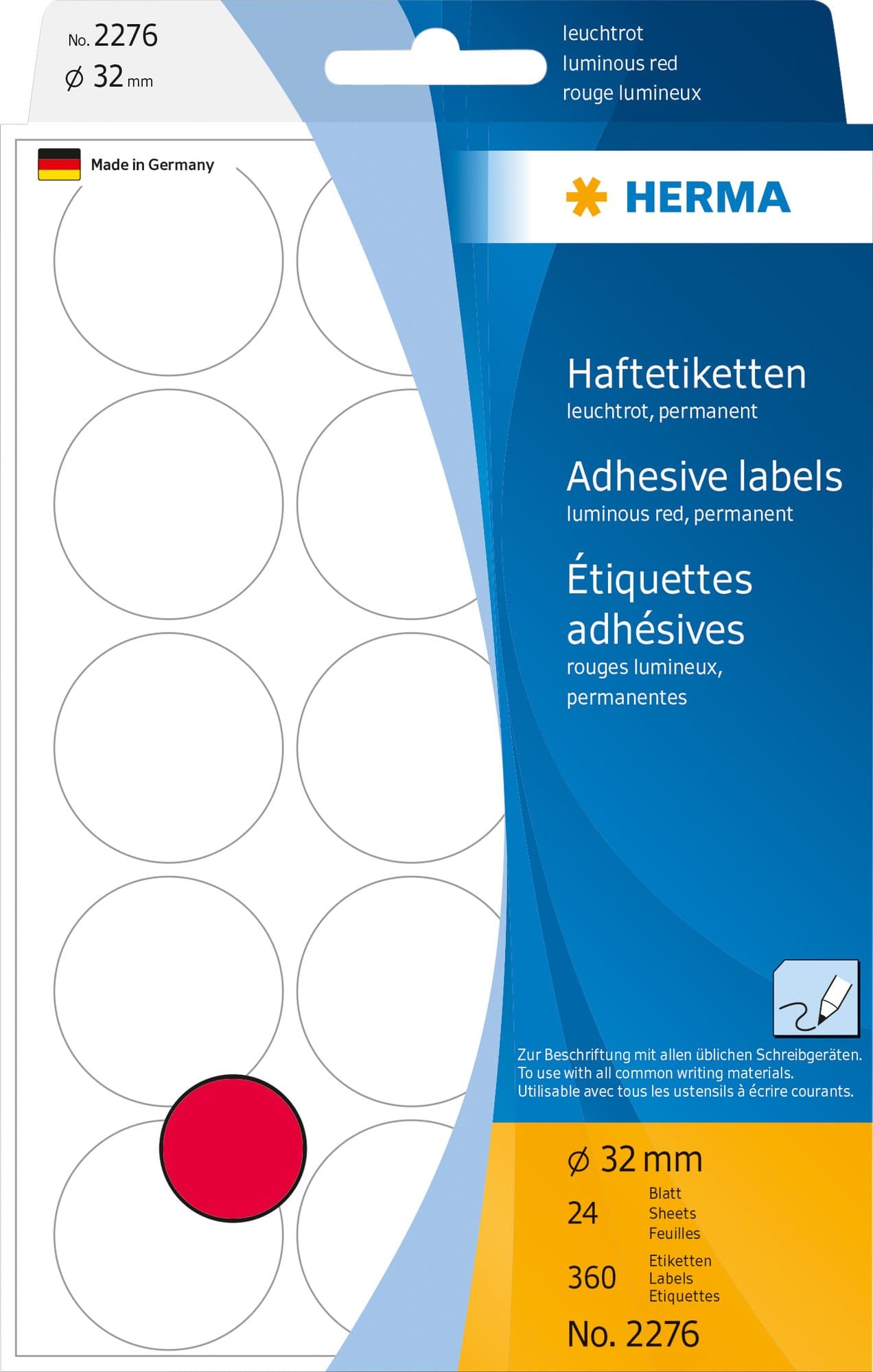Etiket HERMA 2276 rond 32mm fluor rood 360 stuks