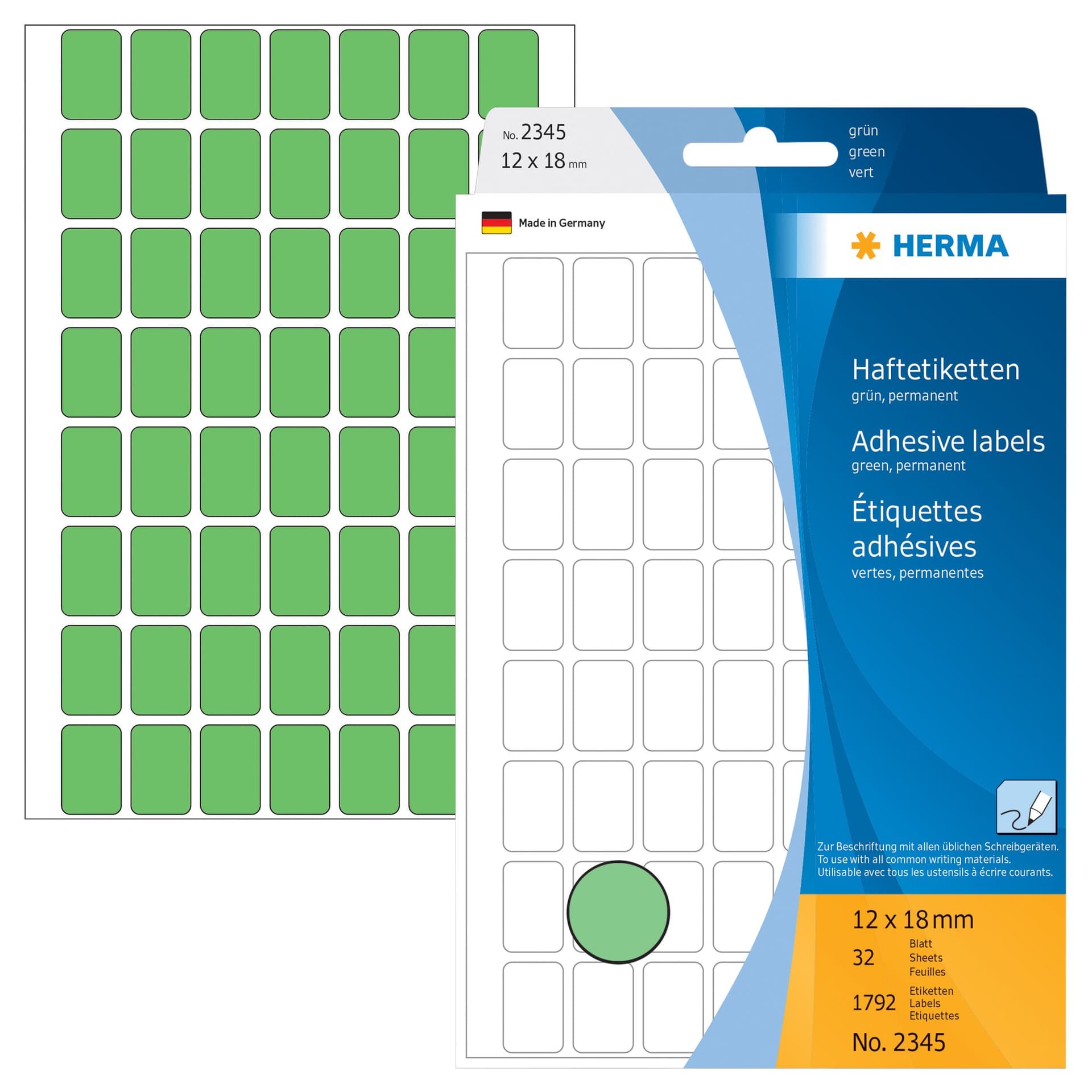 Etiket HERMA 2345 12x18mm groen 1792 stuks 2