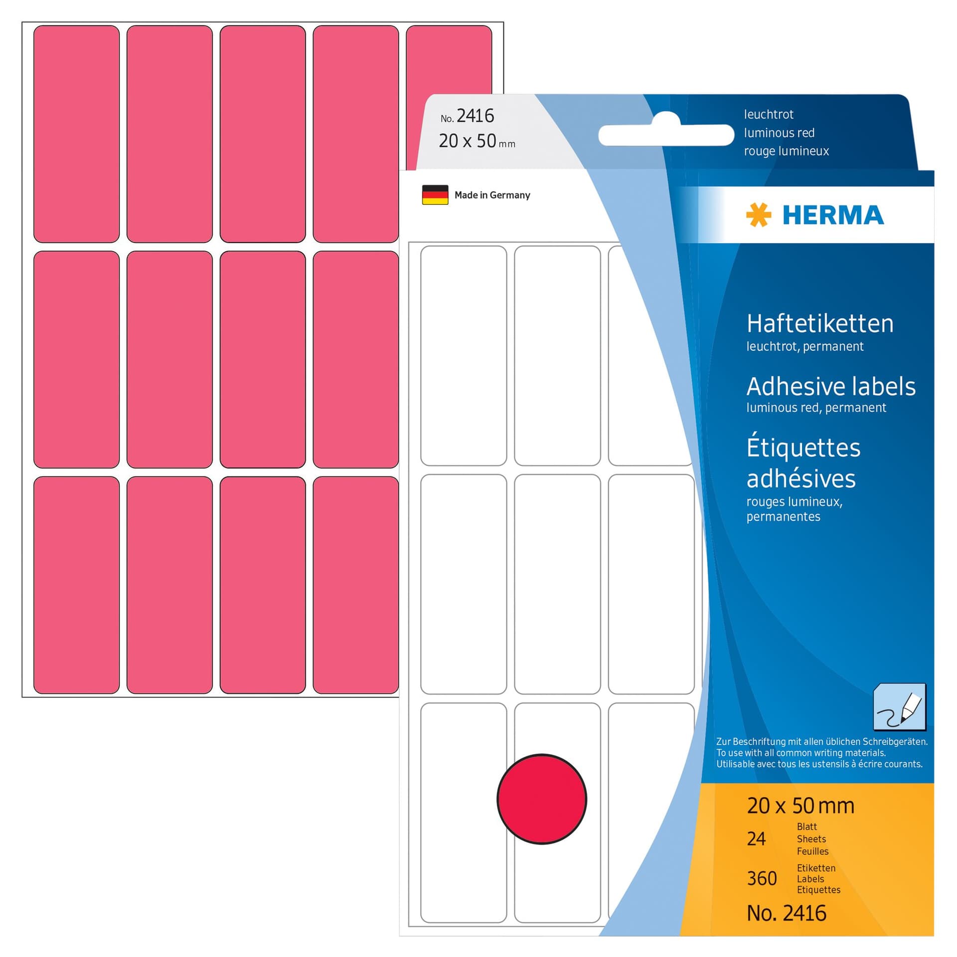 Etiket HERMA 2416 20x50mm fluor rood 360 stuks 2