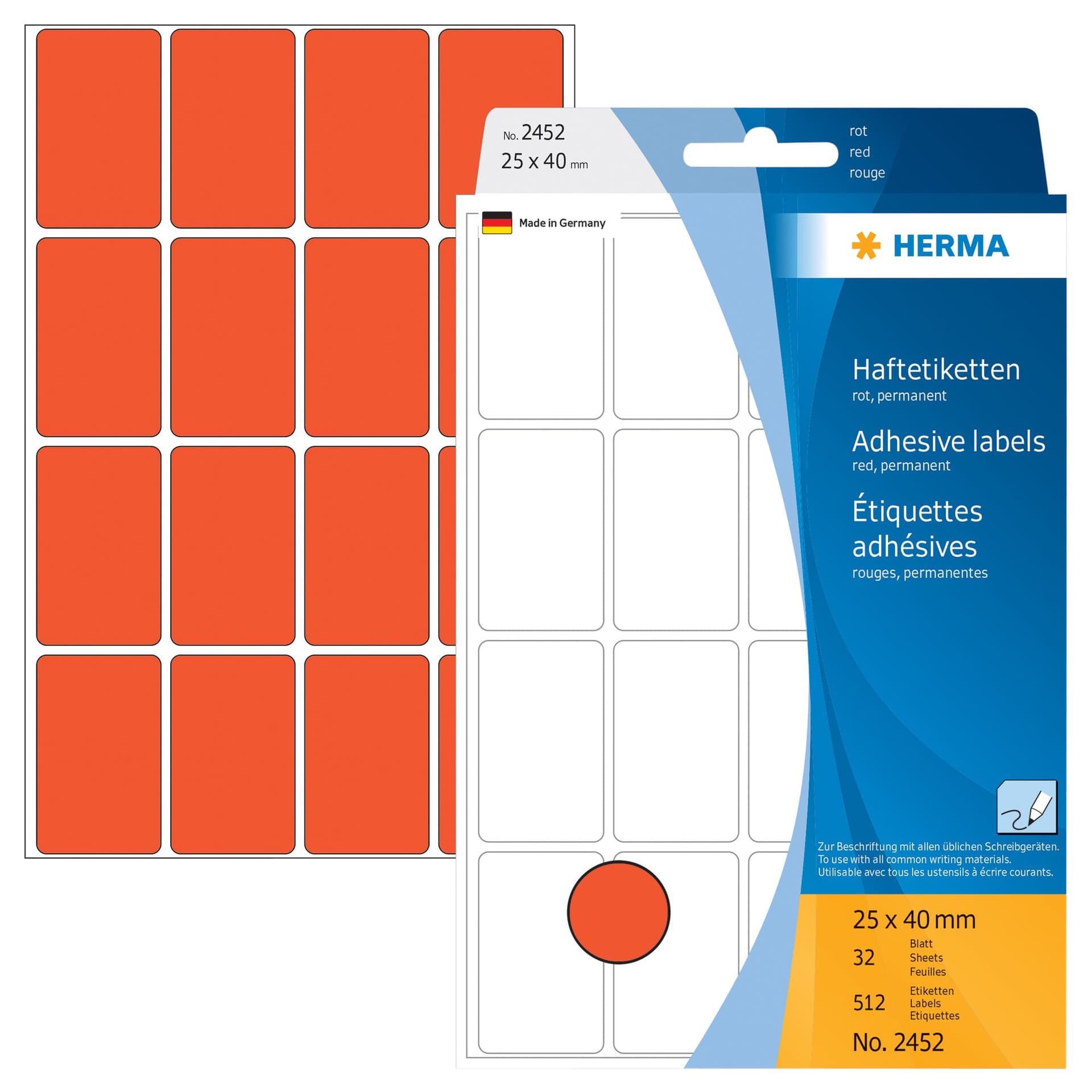 Etiket HERMA 2452 25x40mm rood 512 stuks 2