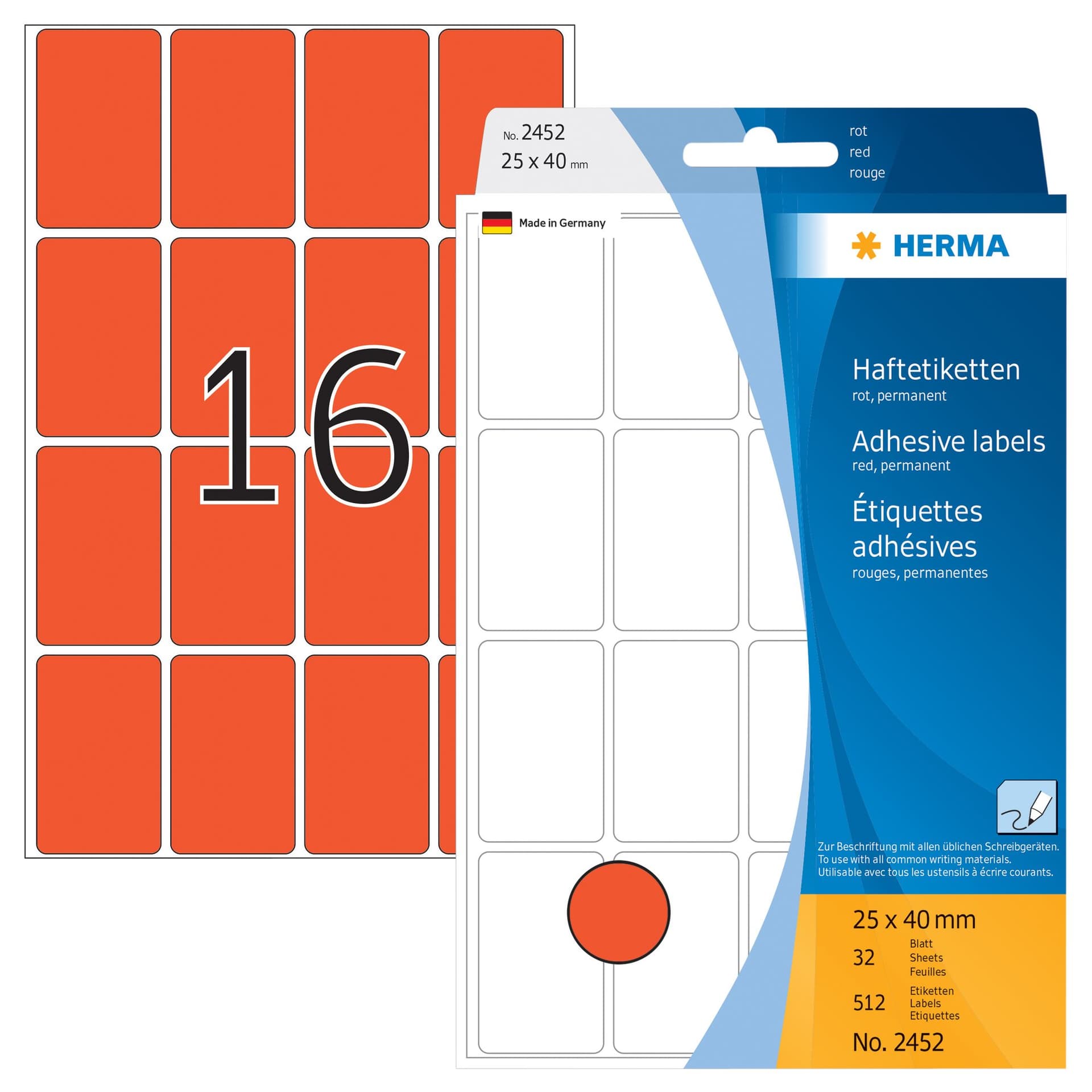 Etiket HERMA 2452 25x40mm rood 512 stuks 3
