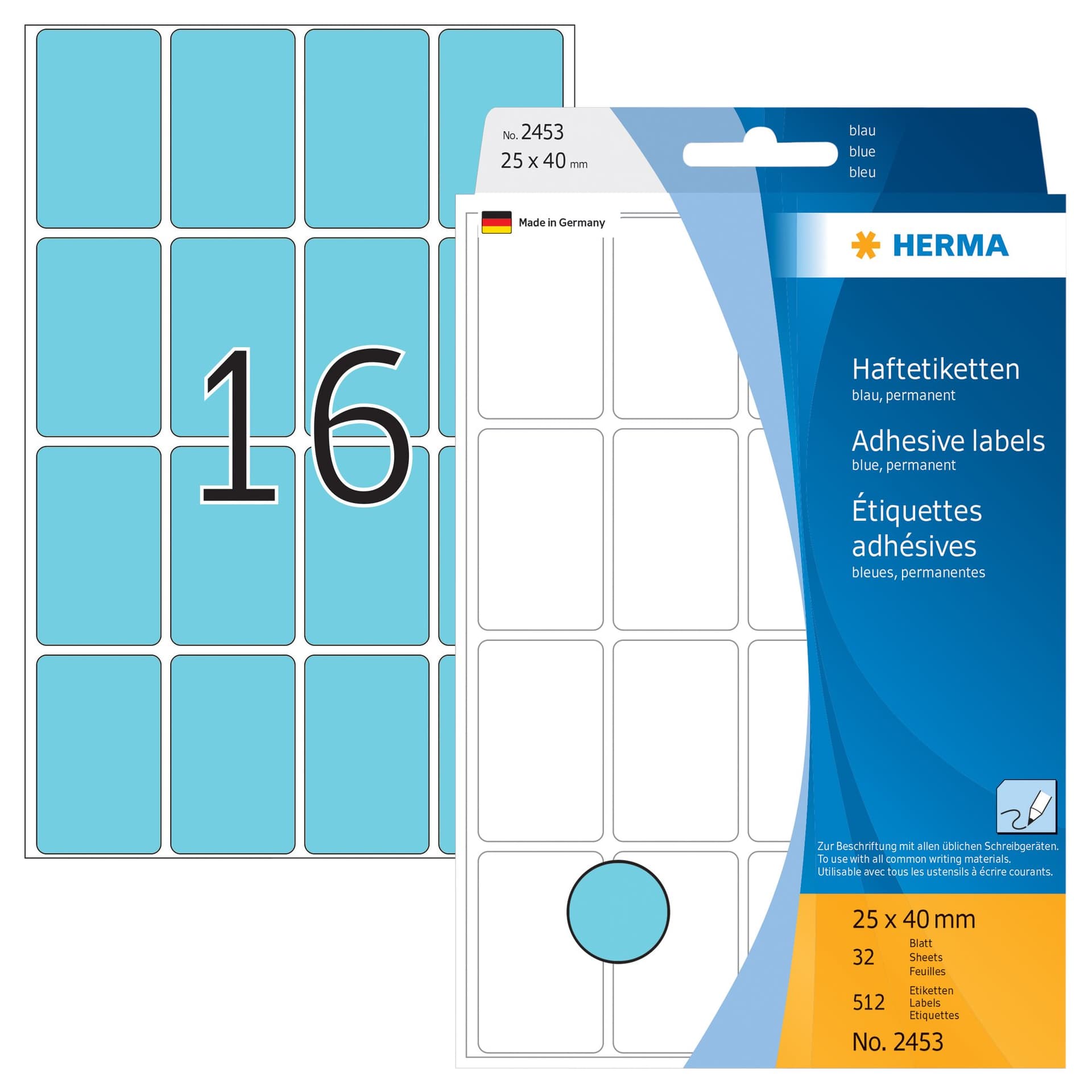 Etiket HERMA 2453 25x40mm blauw 512 stuks 2