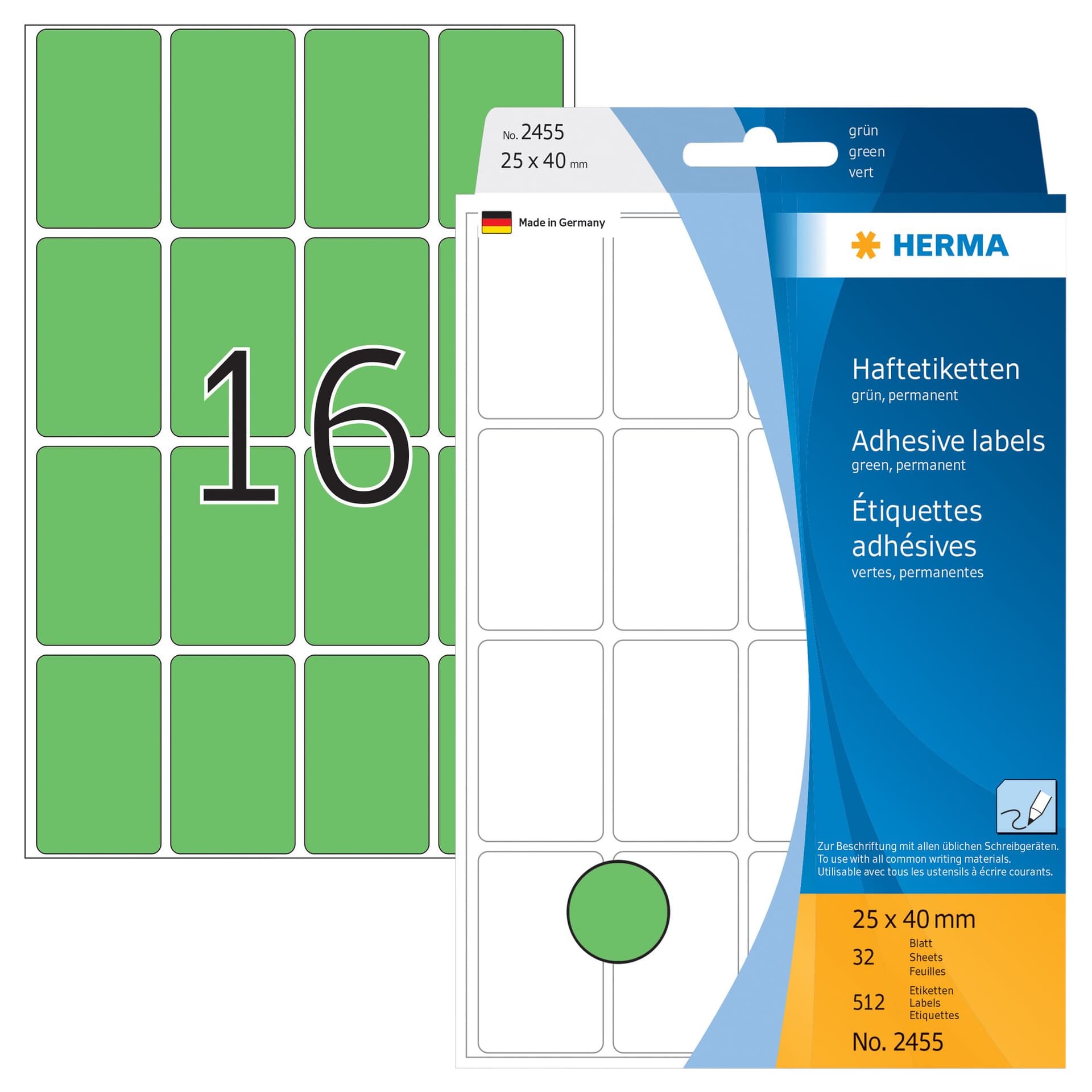 Etiket HERMA 2455 25x40mm groen 512 stuks 2