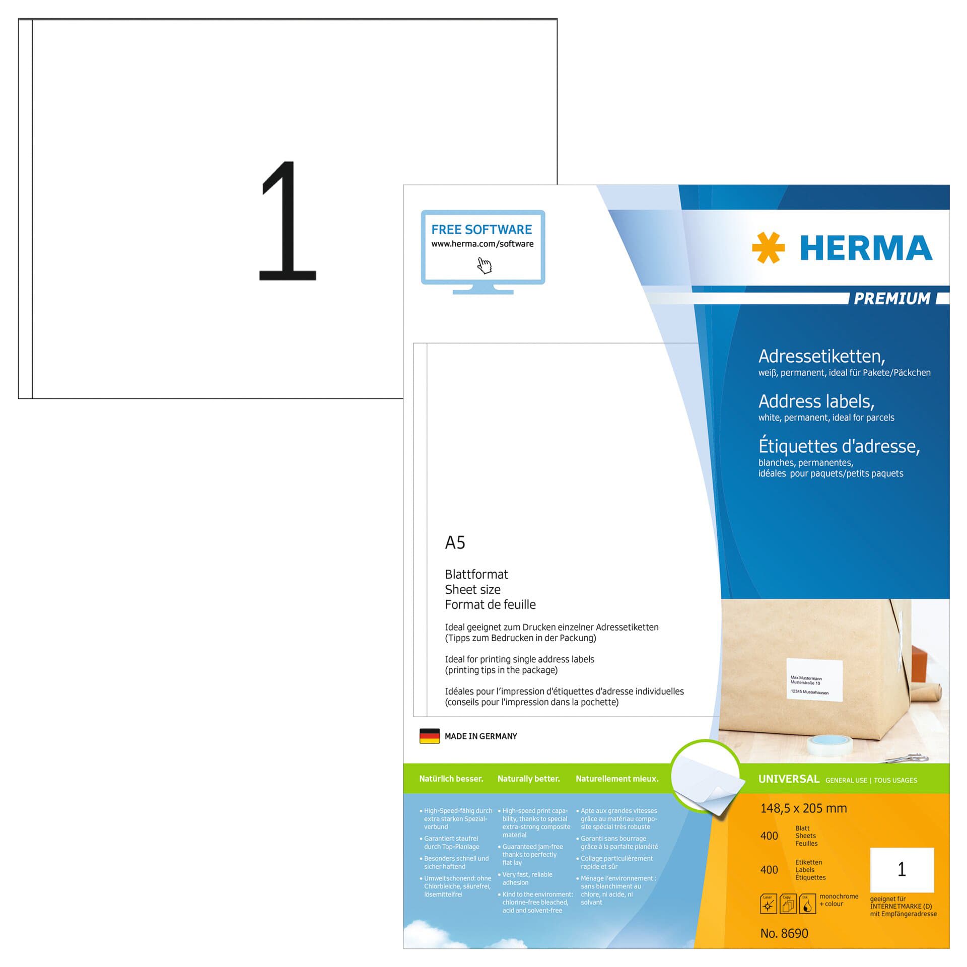 Etiket HERMA 8690 148.5x205mm premium wit 400 stuks