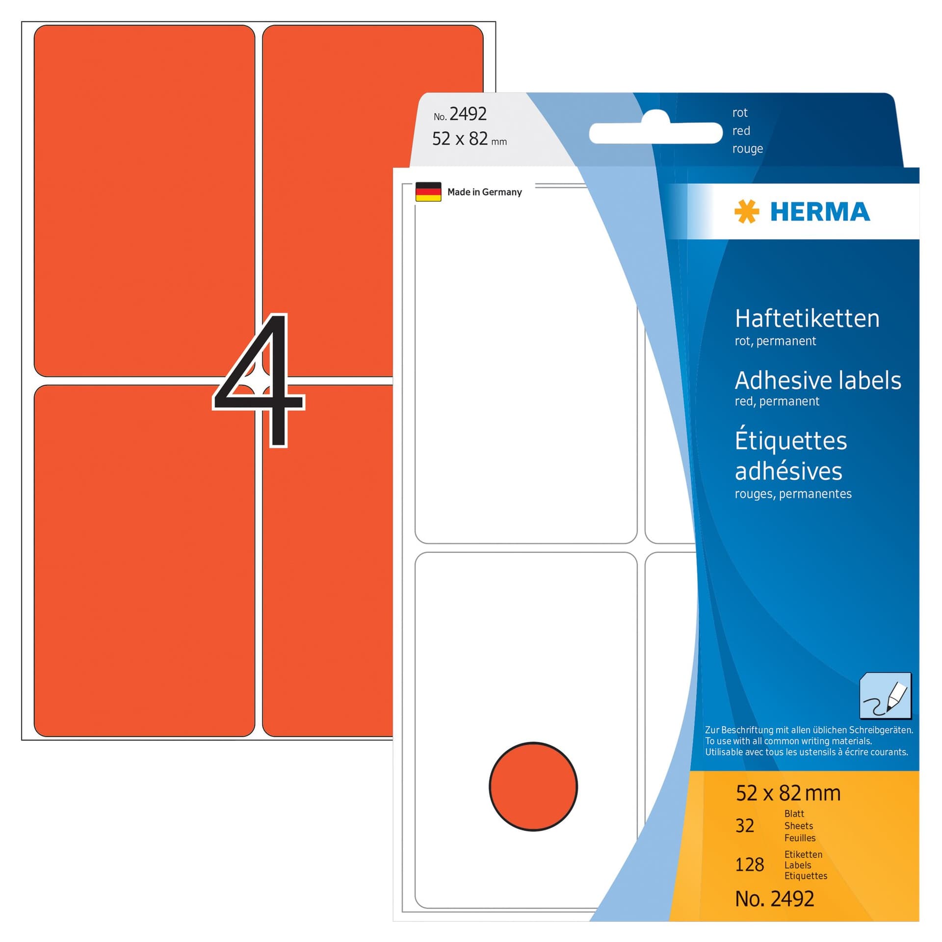 Etiket HERMA 2492 52x82mm rood 128 stuks 2