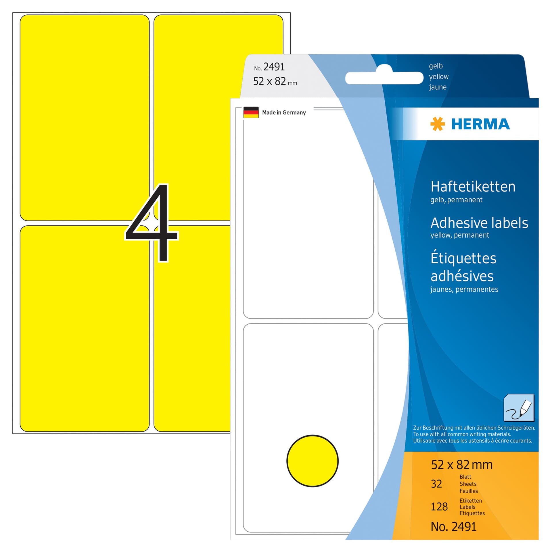 Etiket HERMA 2491 52x82mm geel 128 stuks 2