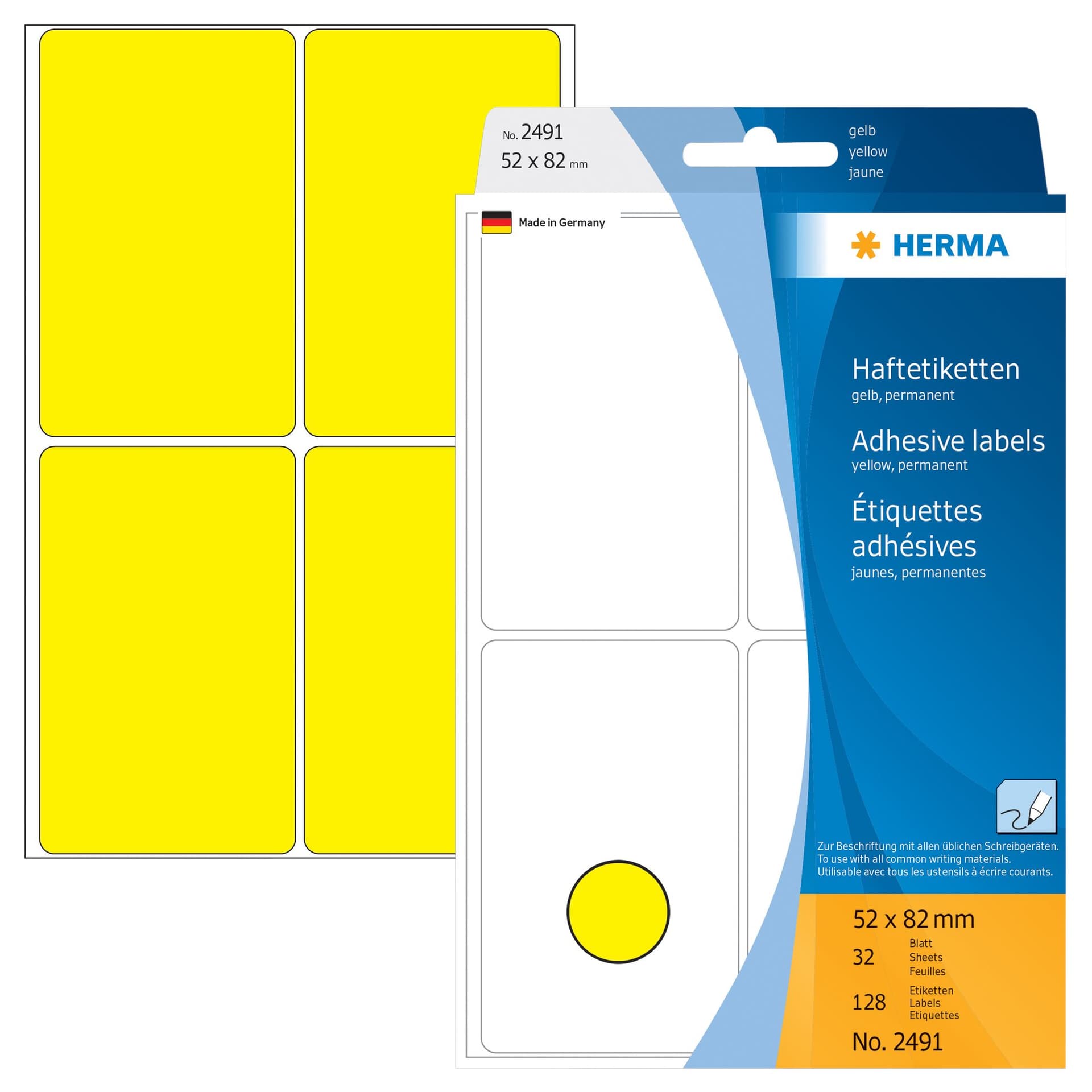 Etiket HERMA 2491 52x82mm geel 128 stuks 3