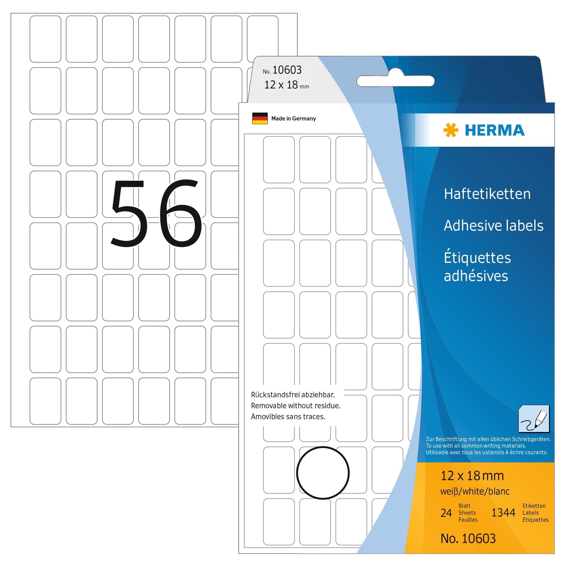 Etiket HERMA 10603 12x18mm verwijderbaar wit 1344 stuks