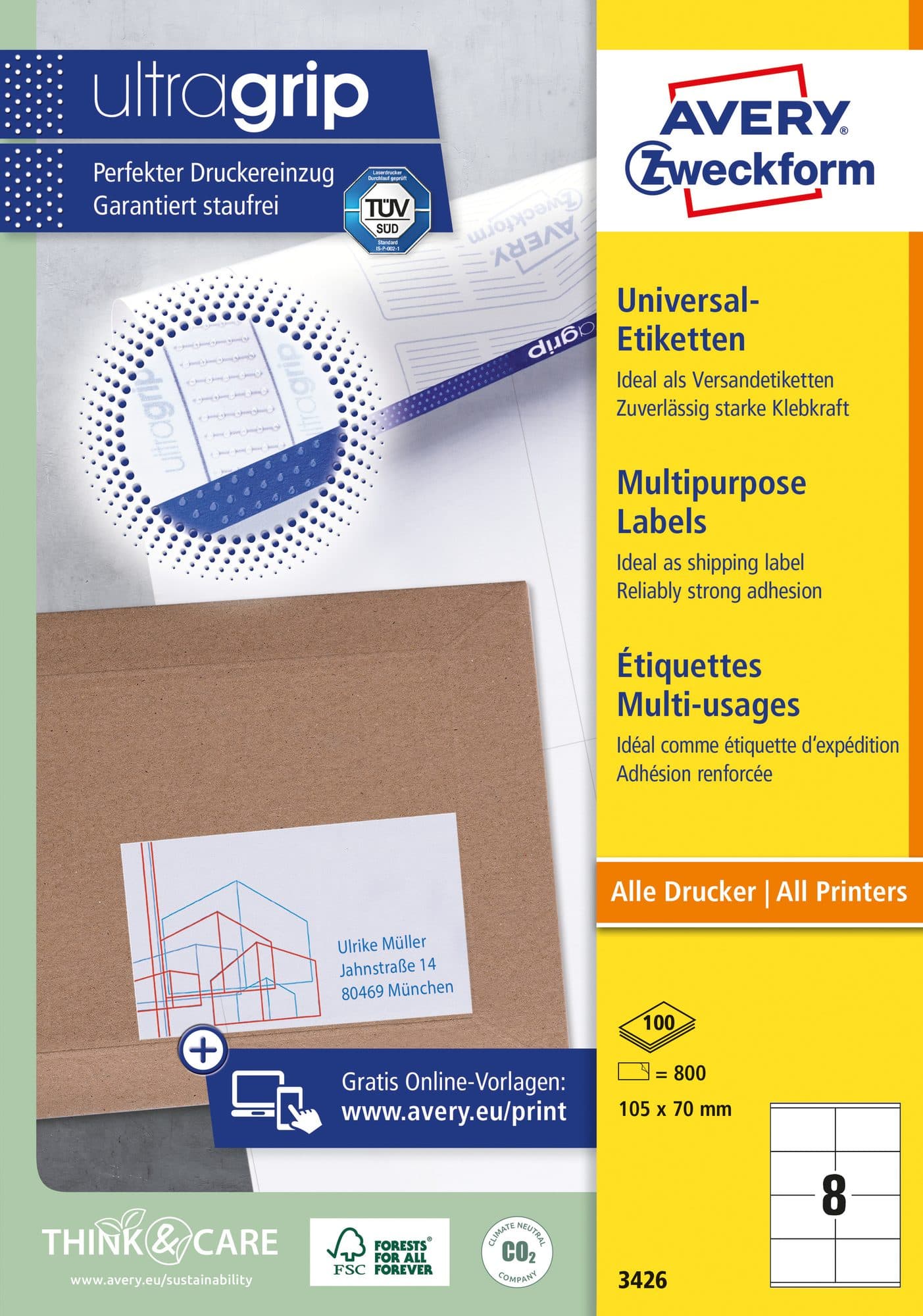 Etiket Avery 3426 105x70mm wit 800 stuks