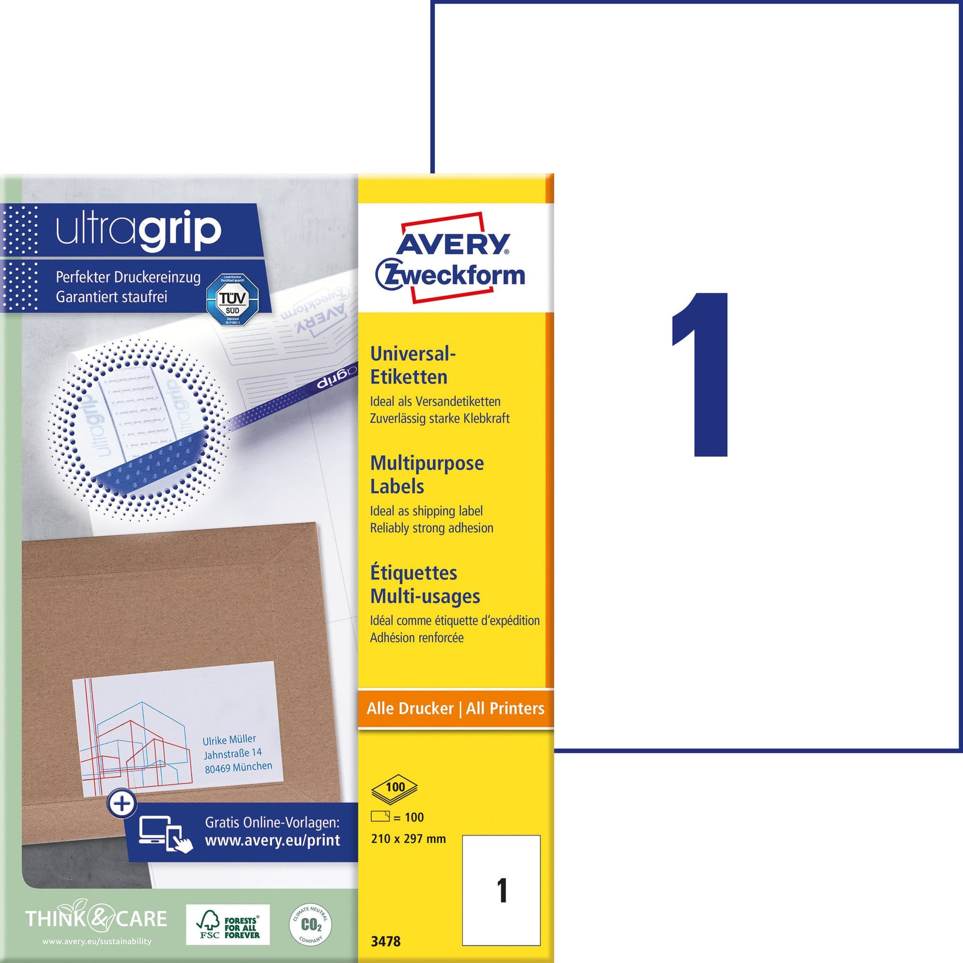 Etiket Avery 3478 210x297mm A4 wit 100 stuks 2