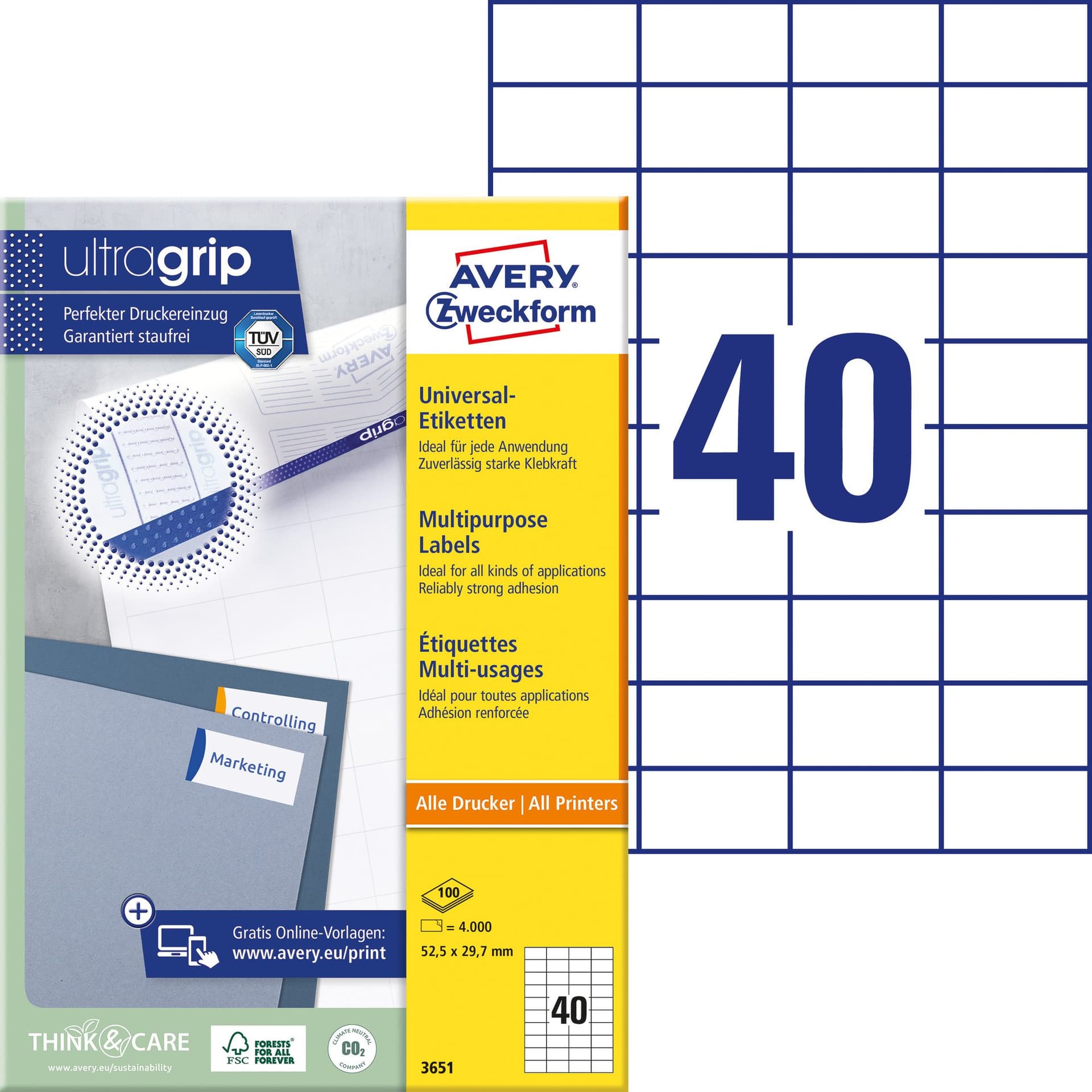 Etiket Avery 3651 52.5x29.7mm wit 4000 stuks 2