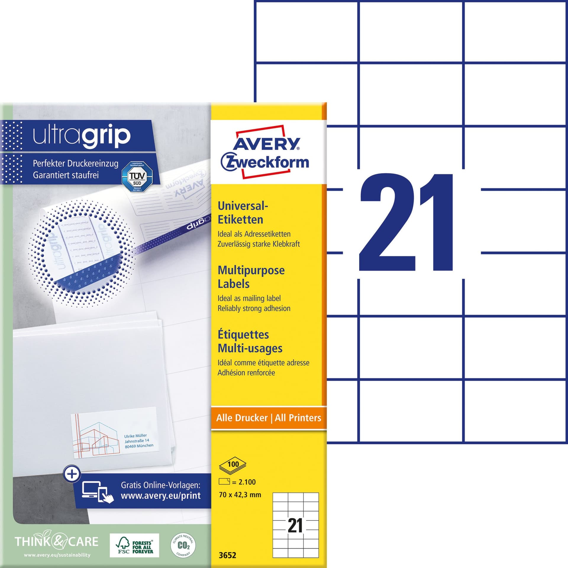 Etiket Avery 3652 70x42.3mm wit 2100 stuks 2