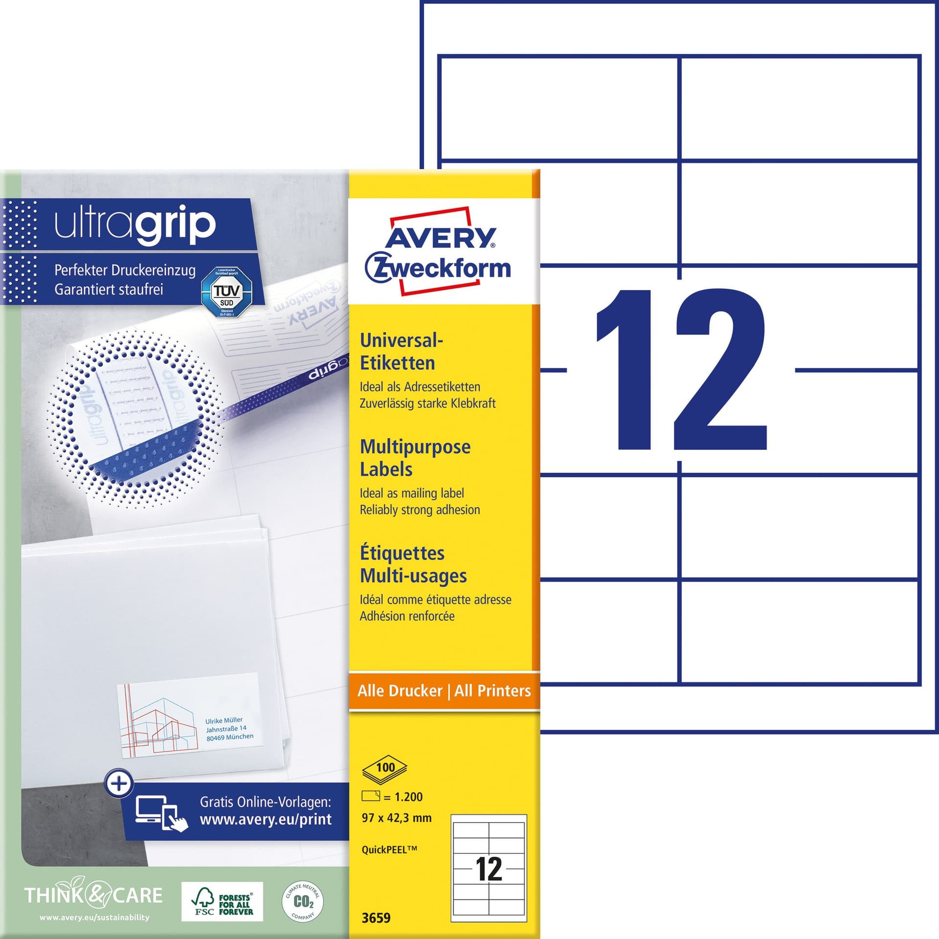 Etiket Avery 3659 97x42.3mm wit 1200 stuks 2