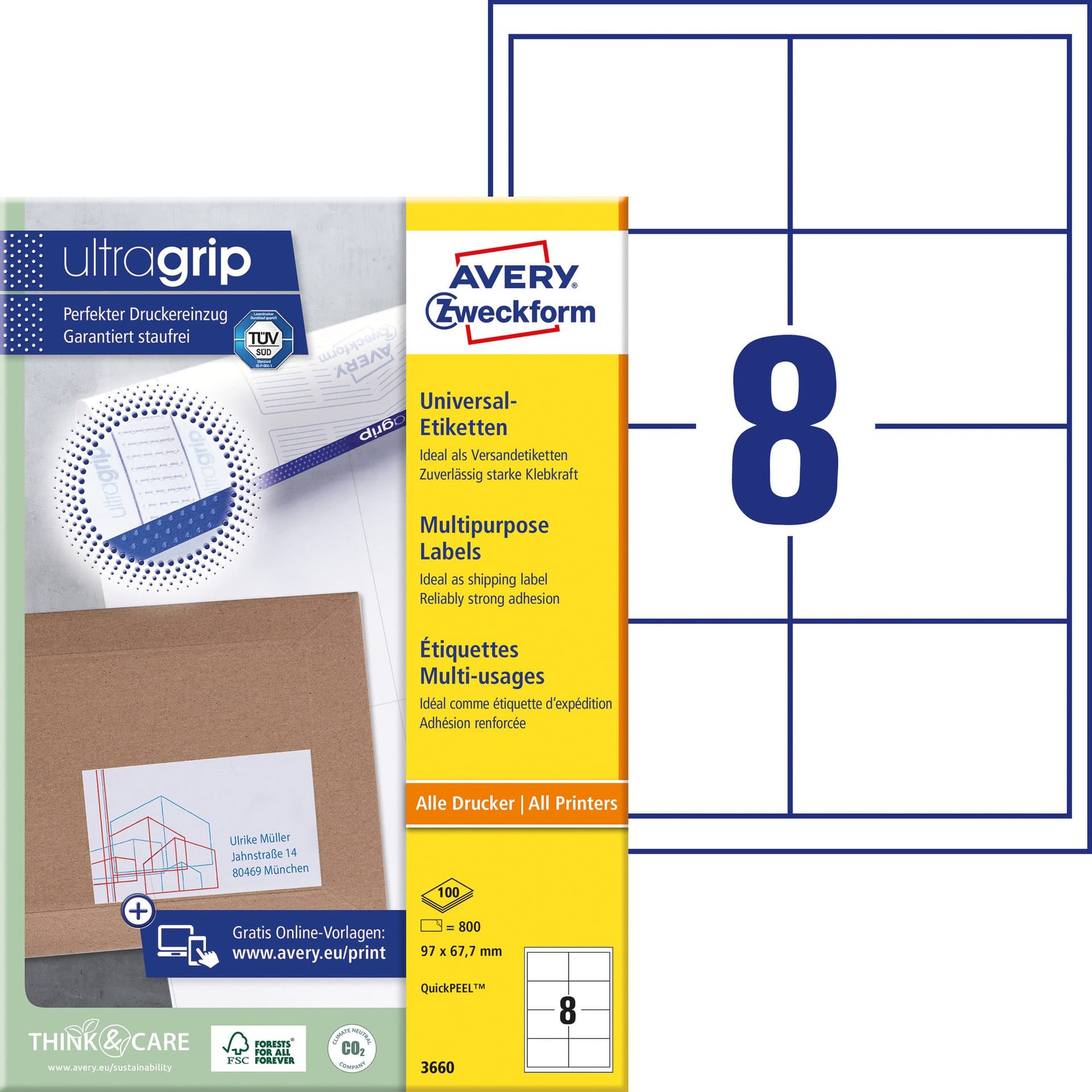 Etiket Avery 3660 97x67.7mm wit 800 stuks 2