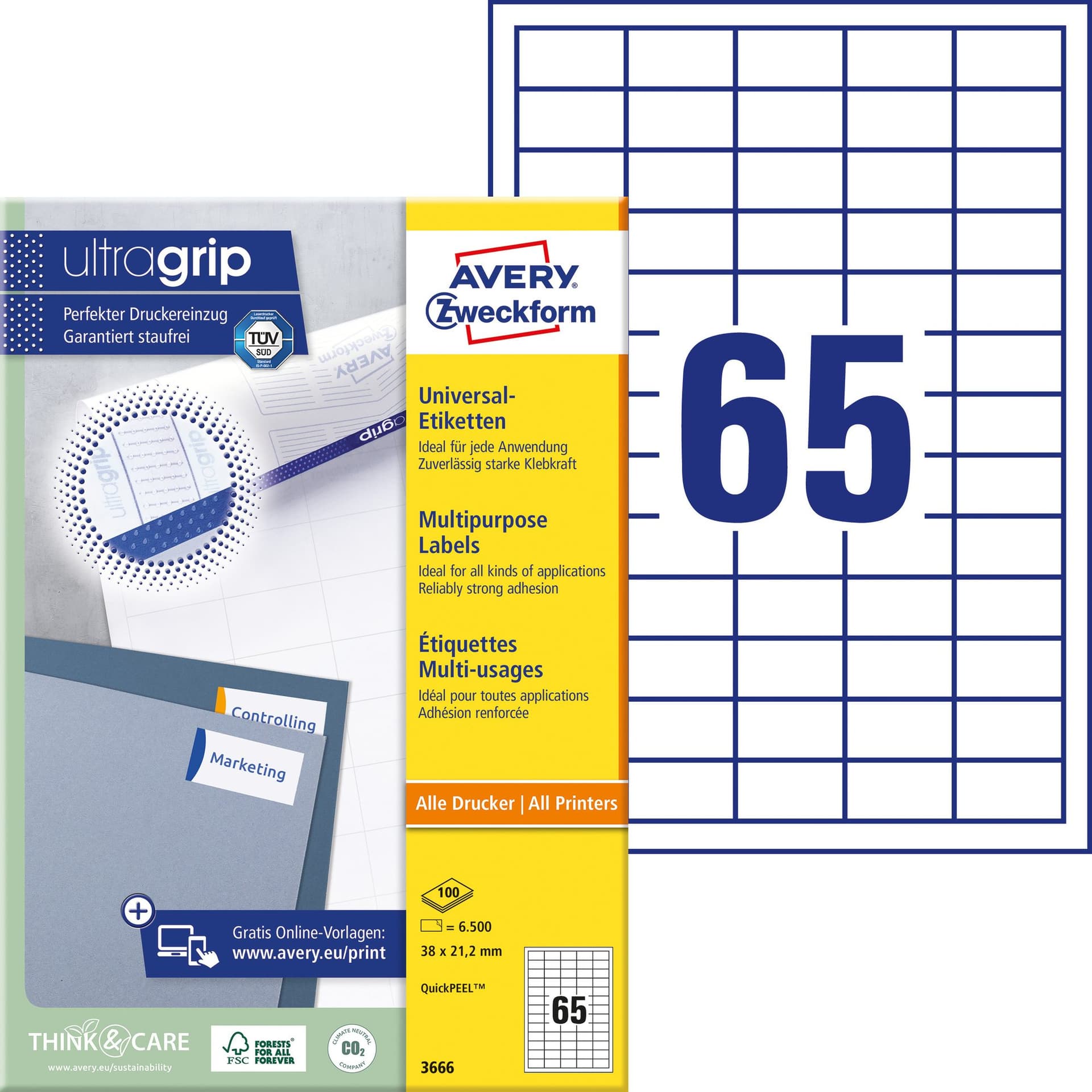 Etiket Avery 3666 38x21.2mm wit 6500 stuks 2