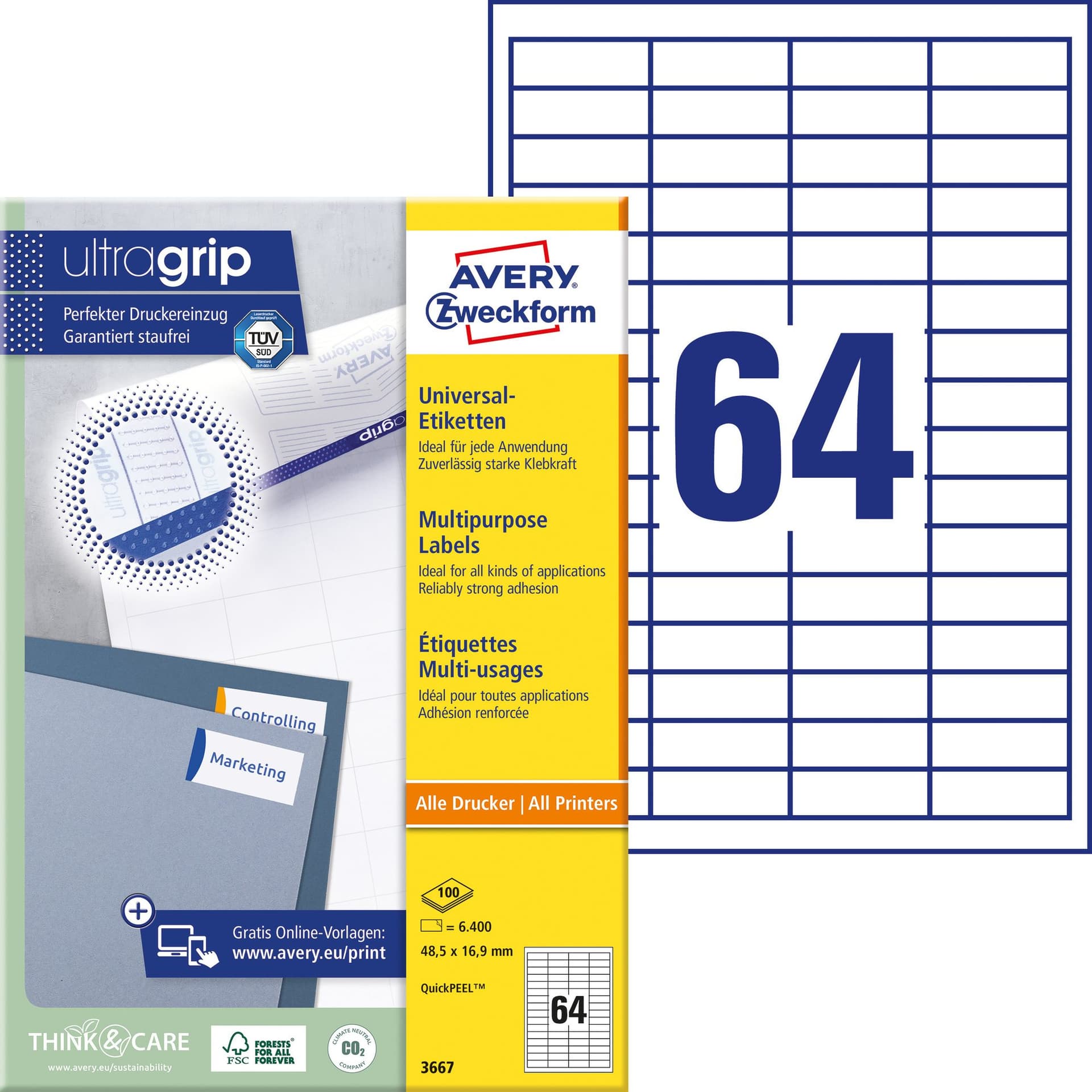 Etiket Avery 3667 48.5x16.9mm wit 6400 stuks 2