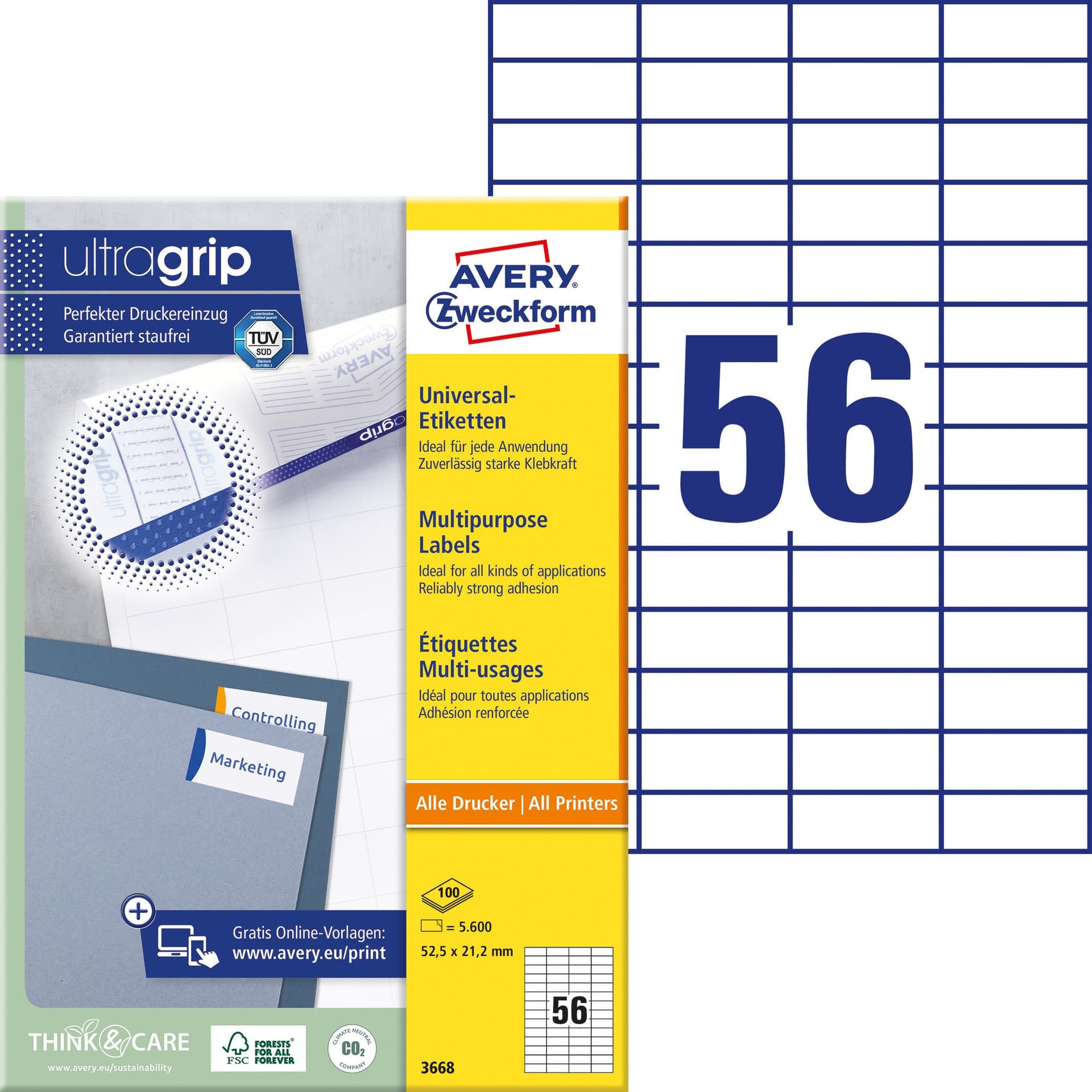 Etiket Avery 3668 52.5x21.2mm wit 5600 stuks 2