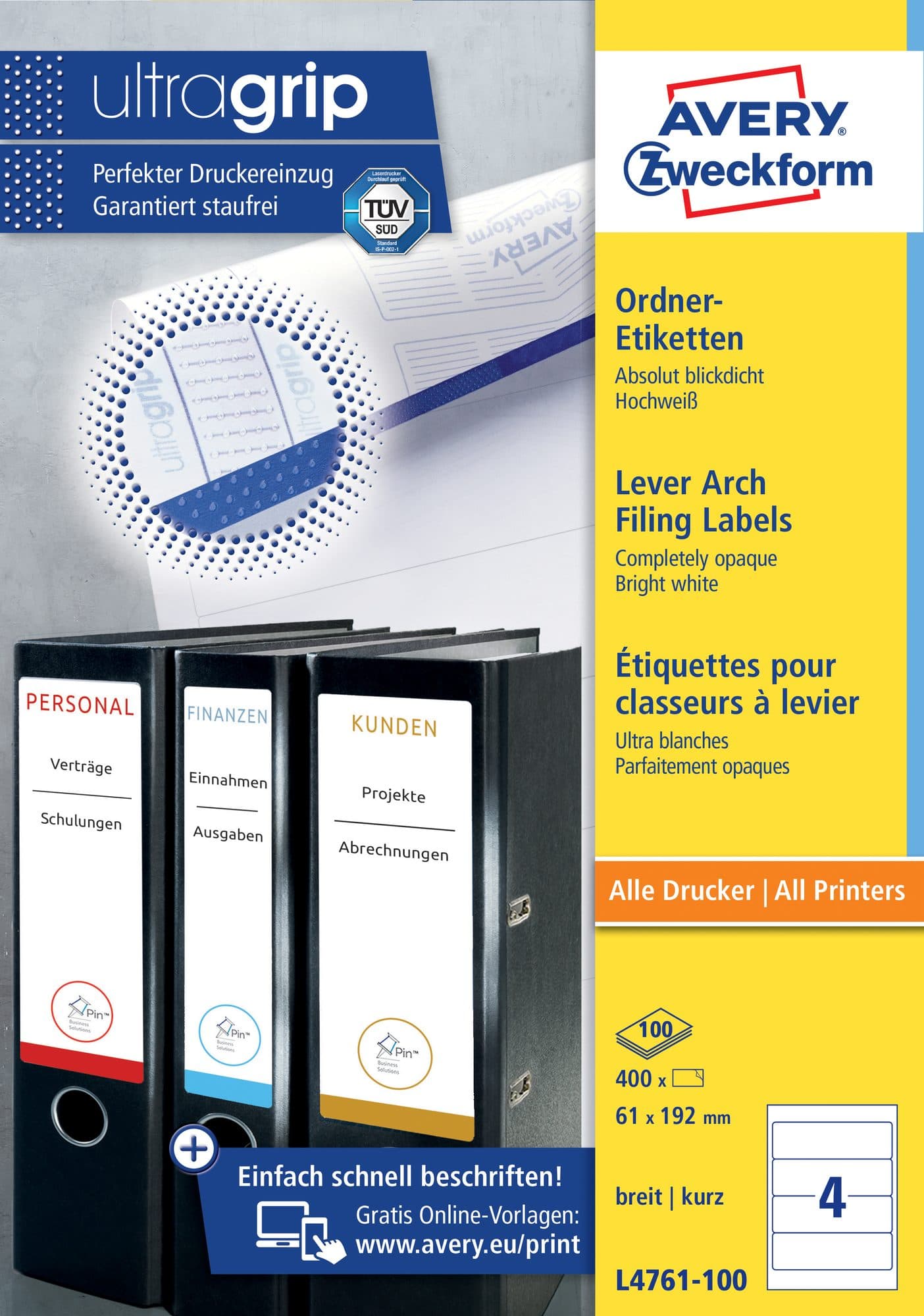 Rugetiket Avery breed 61x192mm zelfklevend wit 100 vel