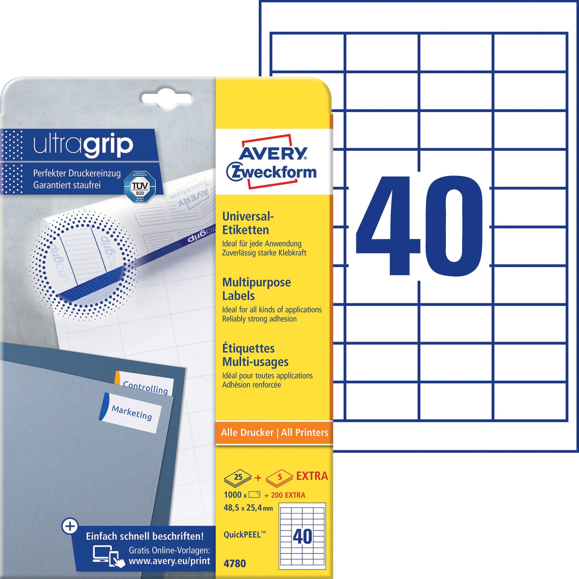Etiket Avery 4780 48.5x25.4mm wit 1000 stuks 2