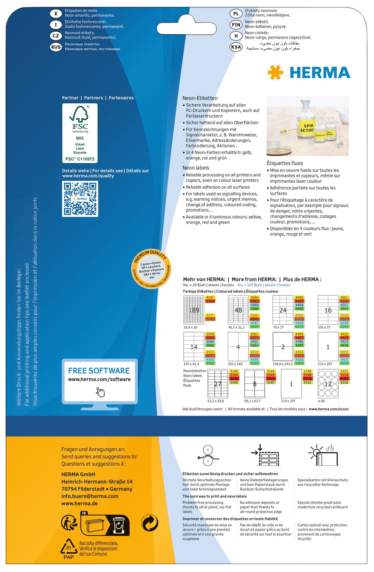Etiket HERMA 5148 210x297mm A4 fluor geel 20 stuks 2