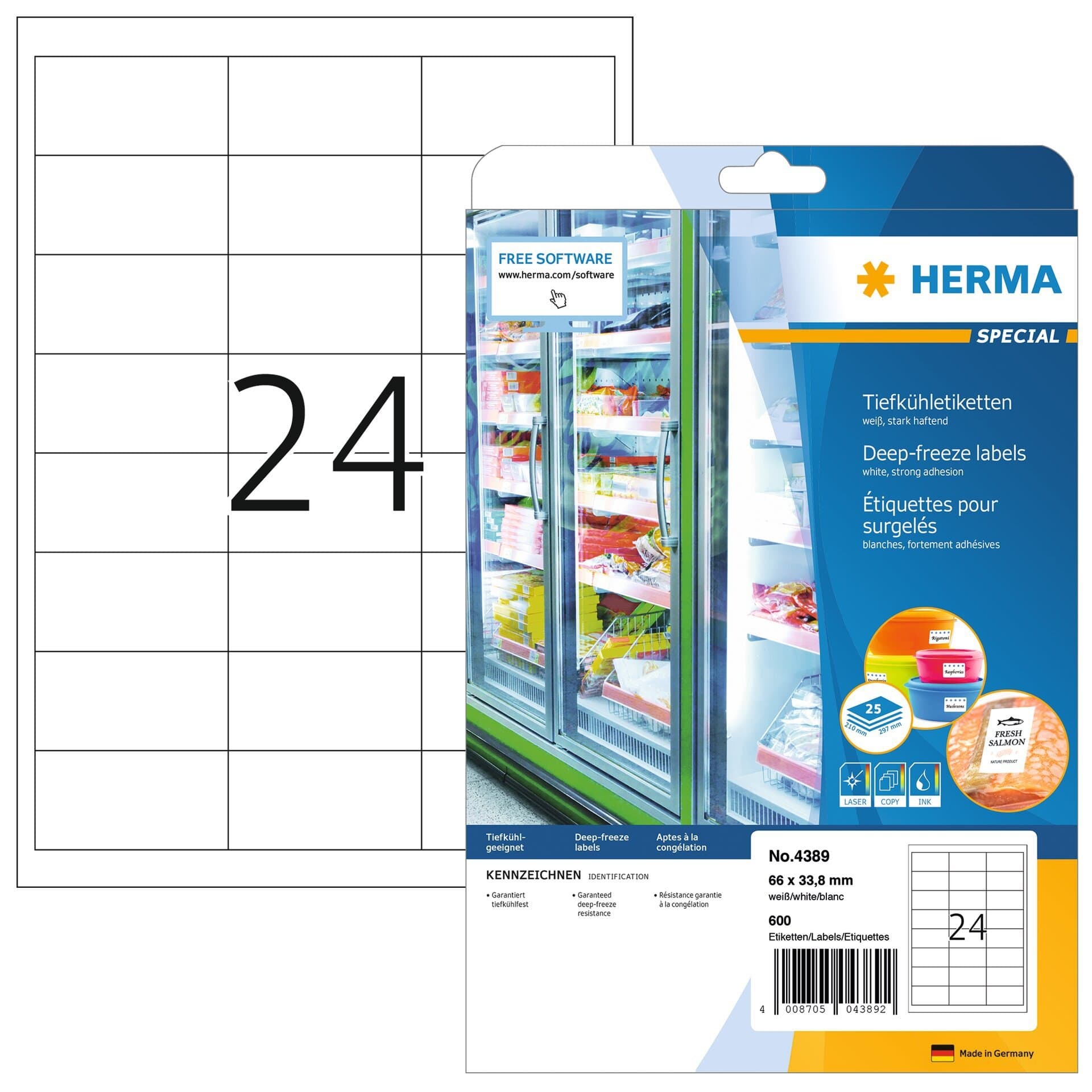 Etiket HERMA 4389 66x33.8mm diepvries wit 600 stuks